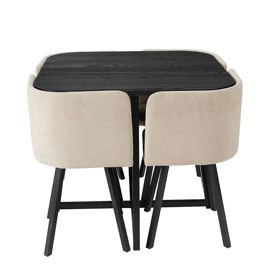 Ava Space Saver 4 Seater Dining Table and Chairs - Black/Stone - Image 5