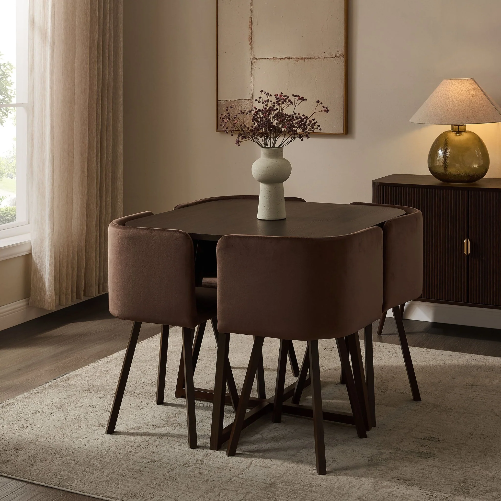 Ava Space Saver 4 Seater Dining Table and Chairs - Cappuccino
