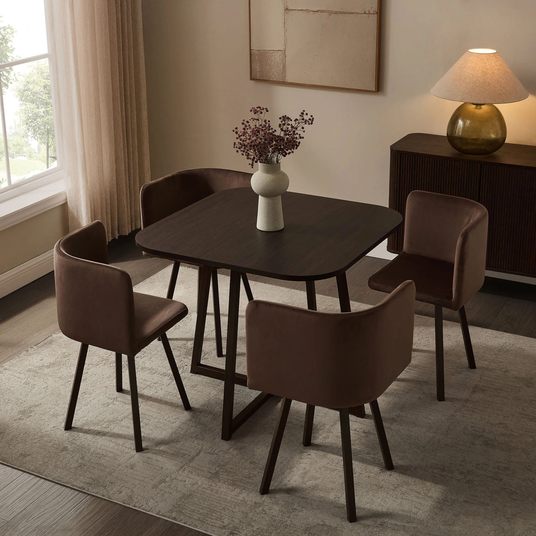 Ava Space Saver 4 Seater Dining Table and Chairs - Cappuccino - Image 2