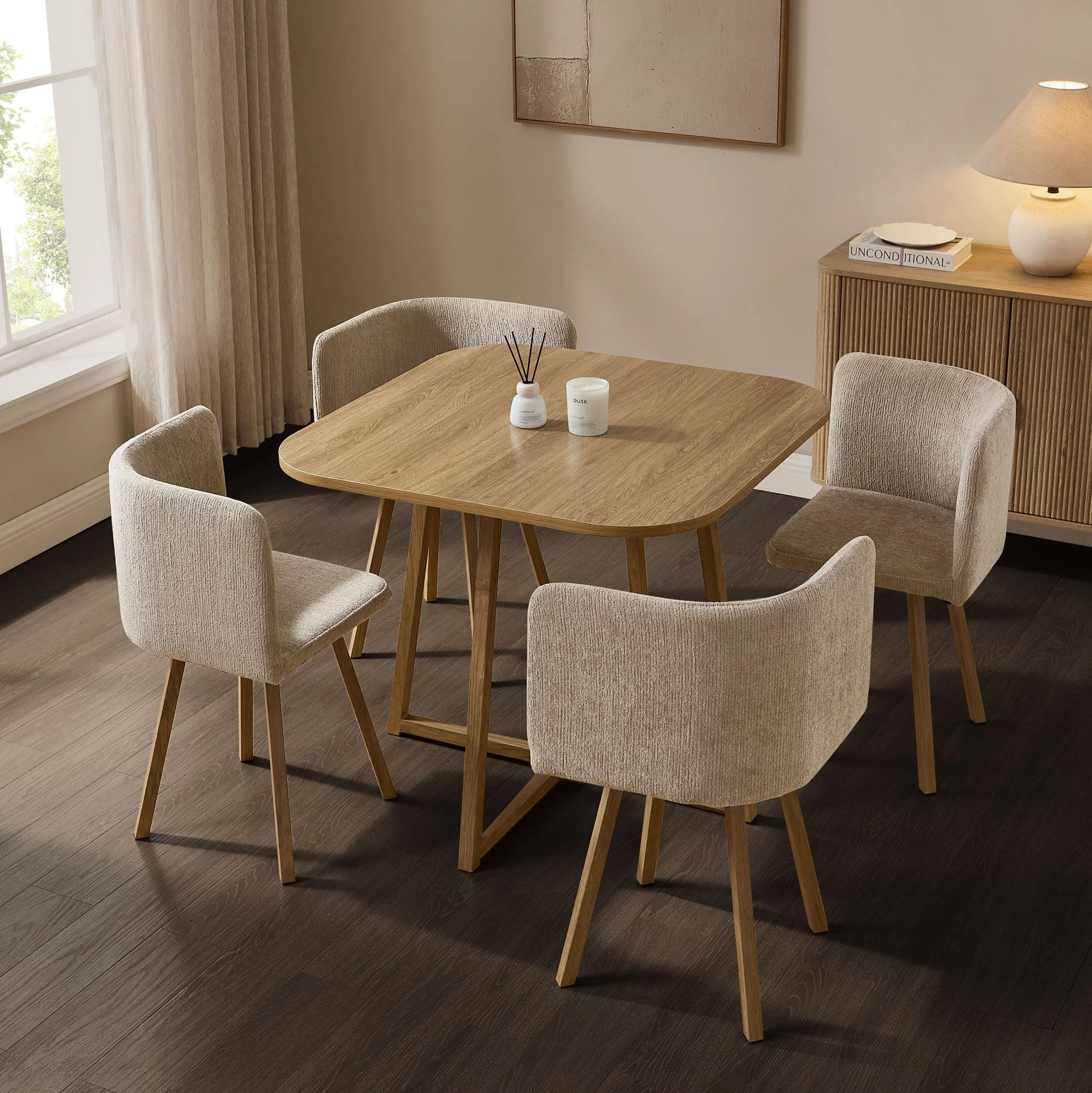 Ava Space Saver 4 Seater Dining Table and Chairs - Mushroom - Image 2