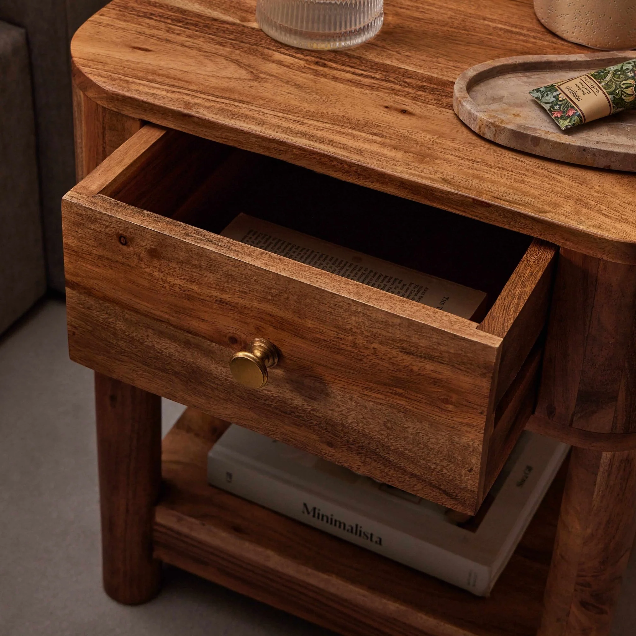 Avery Acacia Wood 1 Drawer Nightstand - Natural - Image 2
