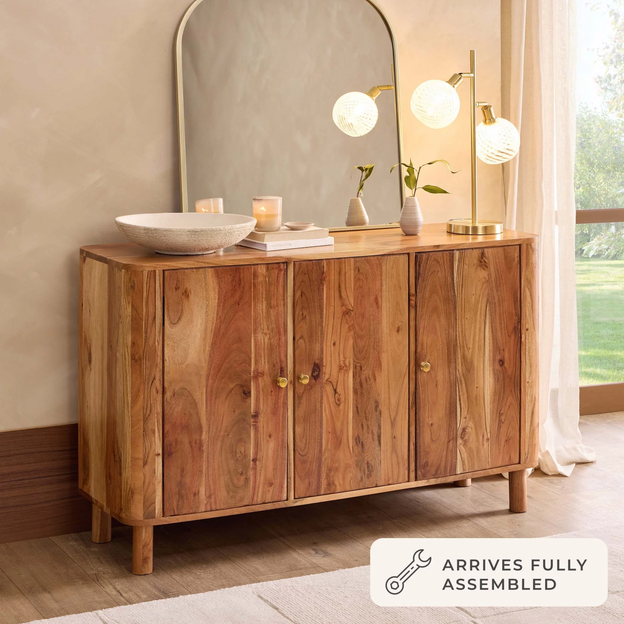 Avery Acacia Wood 3 Door Sideboard - Natural