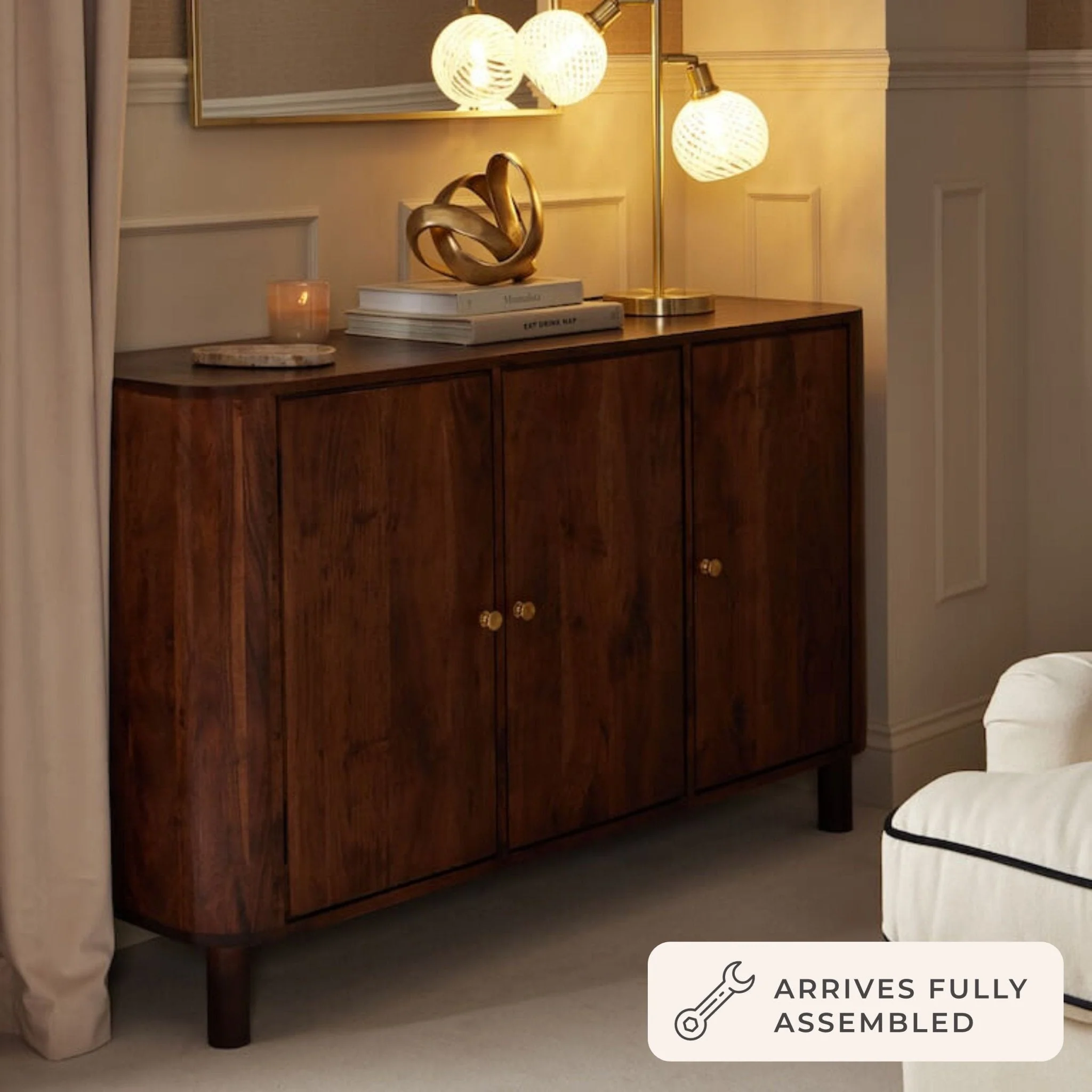 Avery Acacia Wood 3 Door Sideboard - Walnut