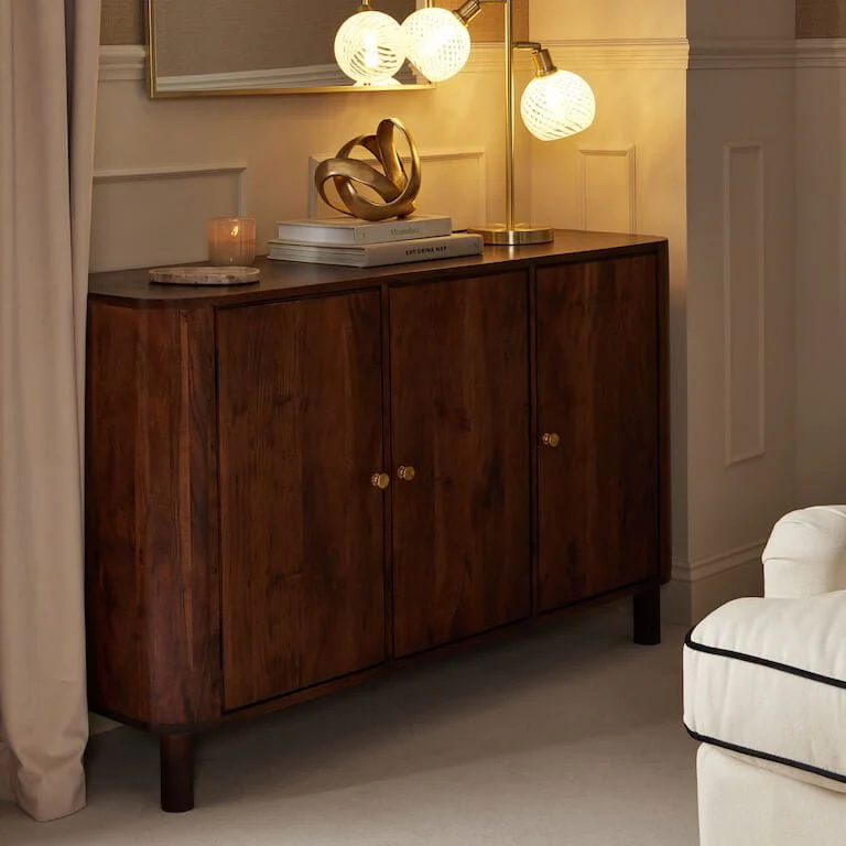Avery Acacia Wood 3 Door Sideboard - Walnut - Image 2