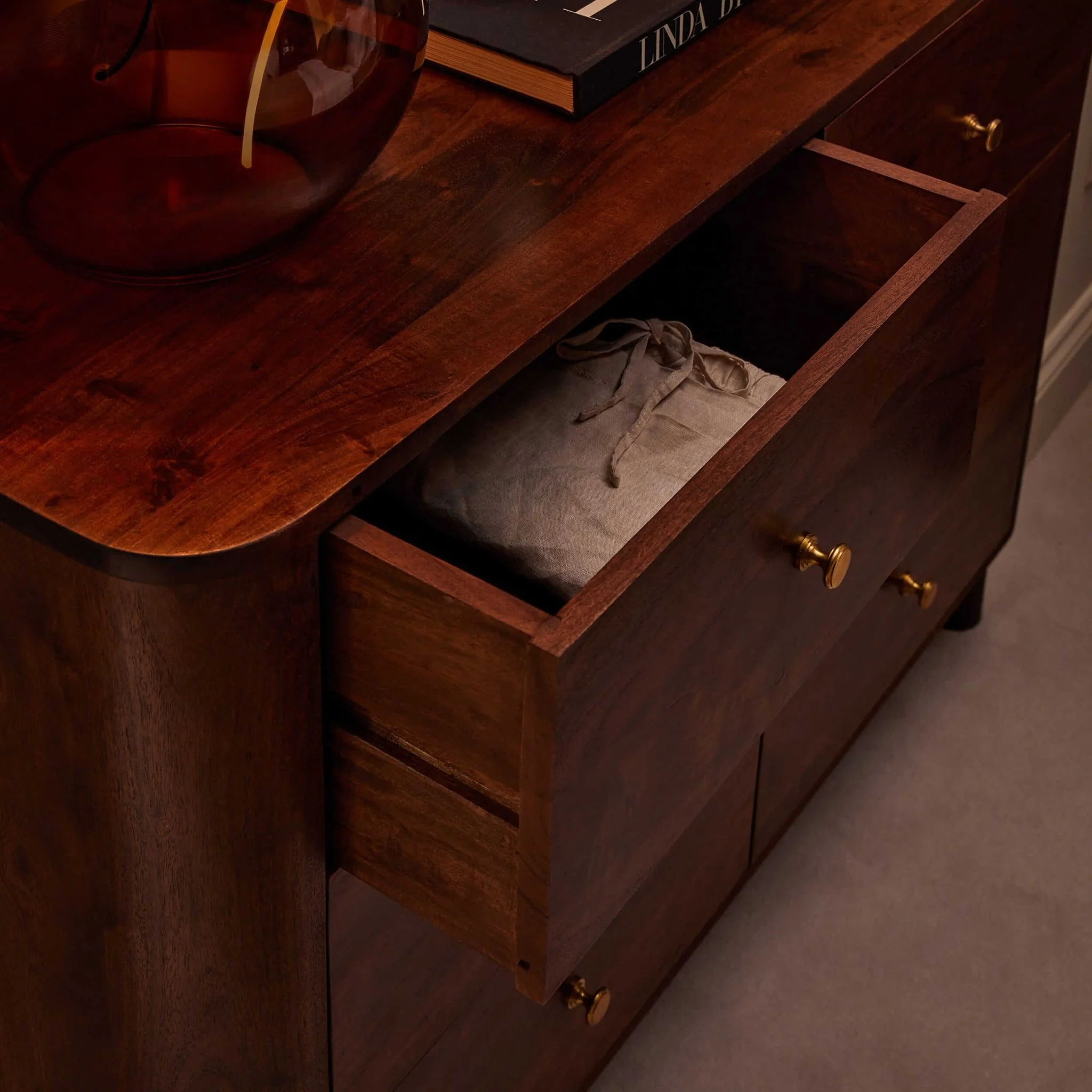 Avery Acacia Wood 6 Drawer Chest - Walnut - Image 2