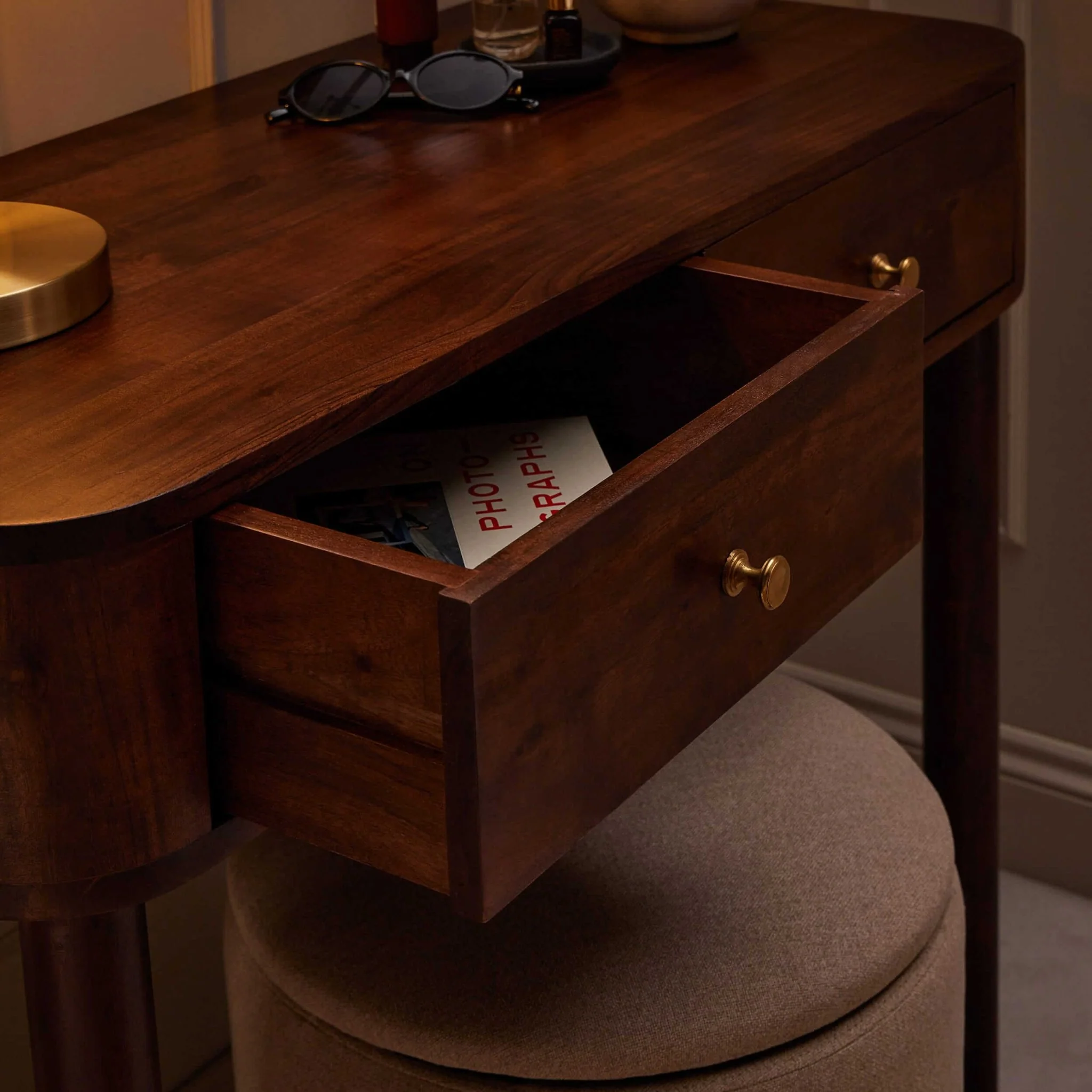 Avery Acacia Wood Dressing Table Console - Walnut - Image 2