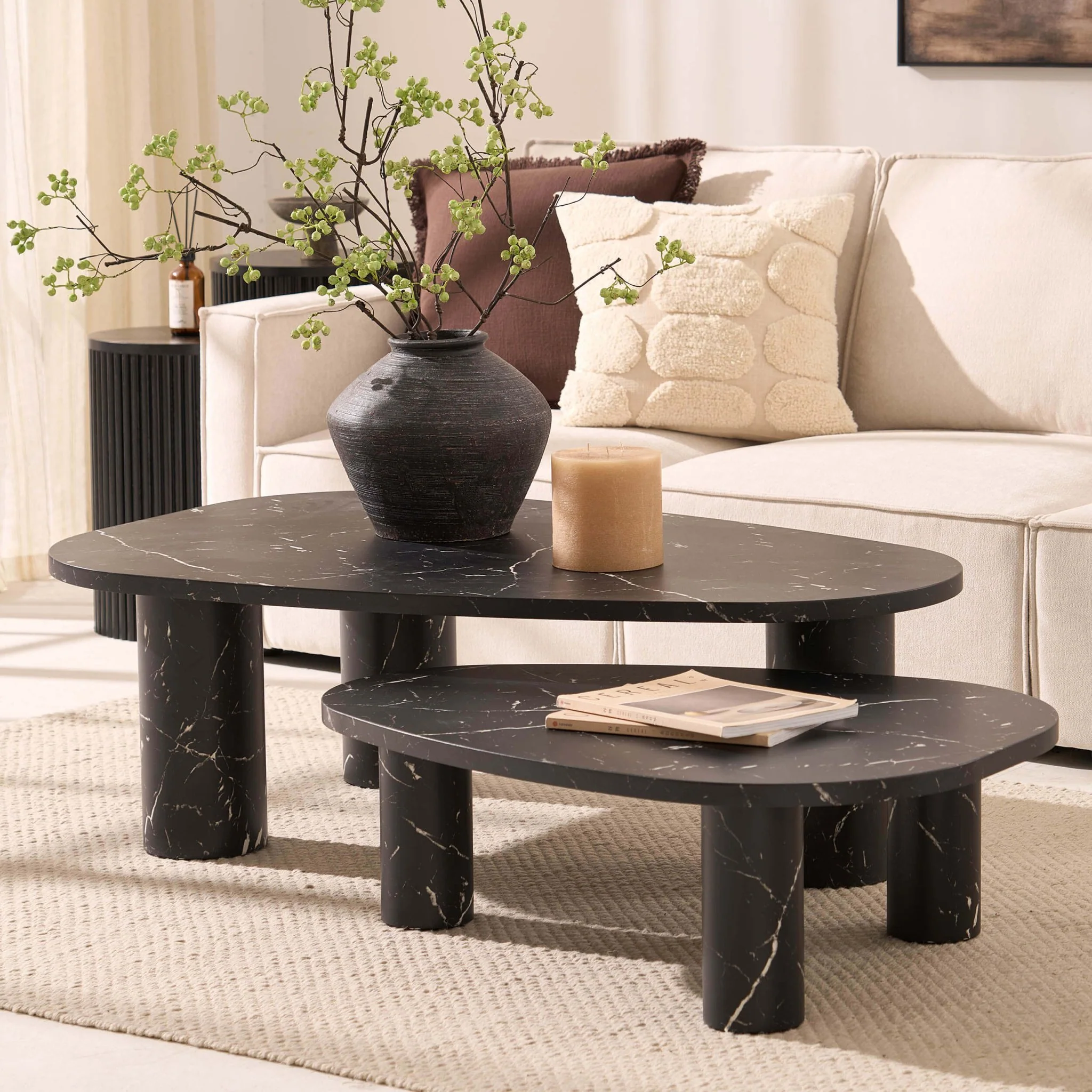 Azra Nesting Coffee Tables - Black Marble Effect
