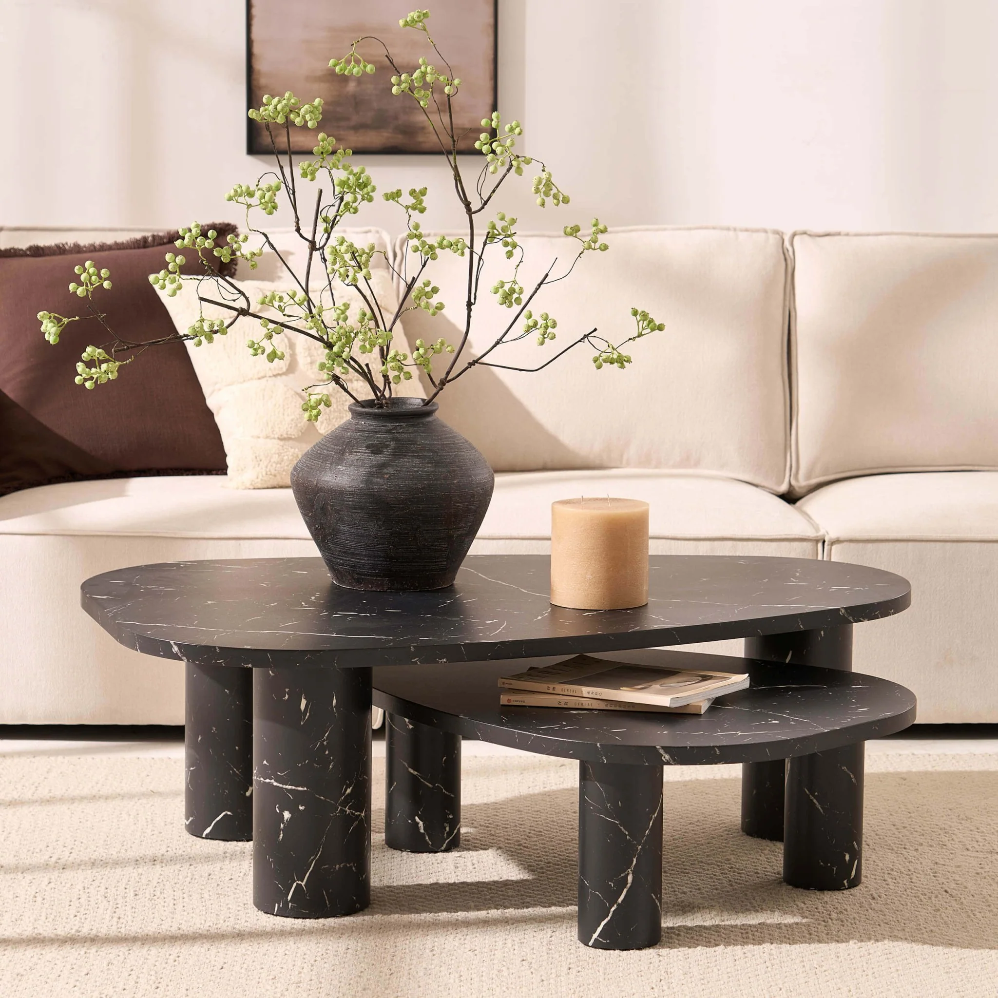 Azra Nesting Coffee Tables - Black Marble Effect - Image 2