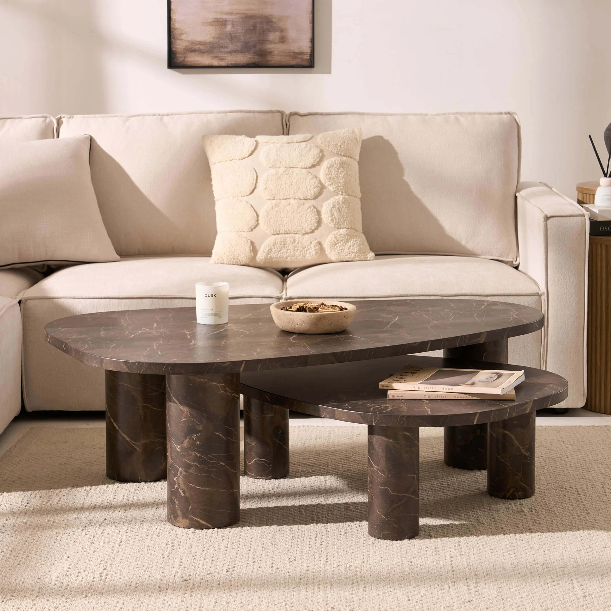 Azra Nesting Coffee Tables - Brown Marble Effect