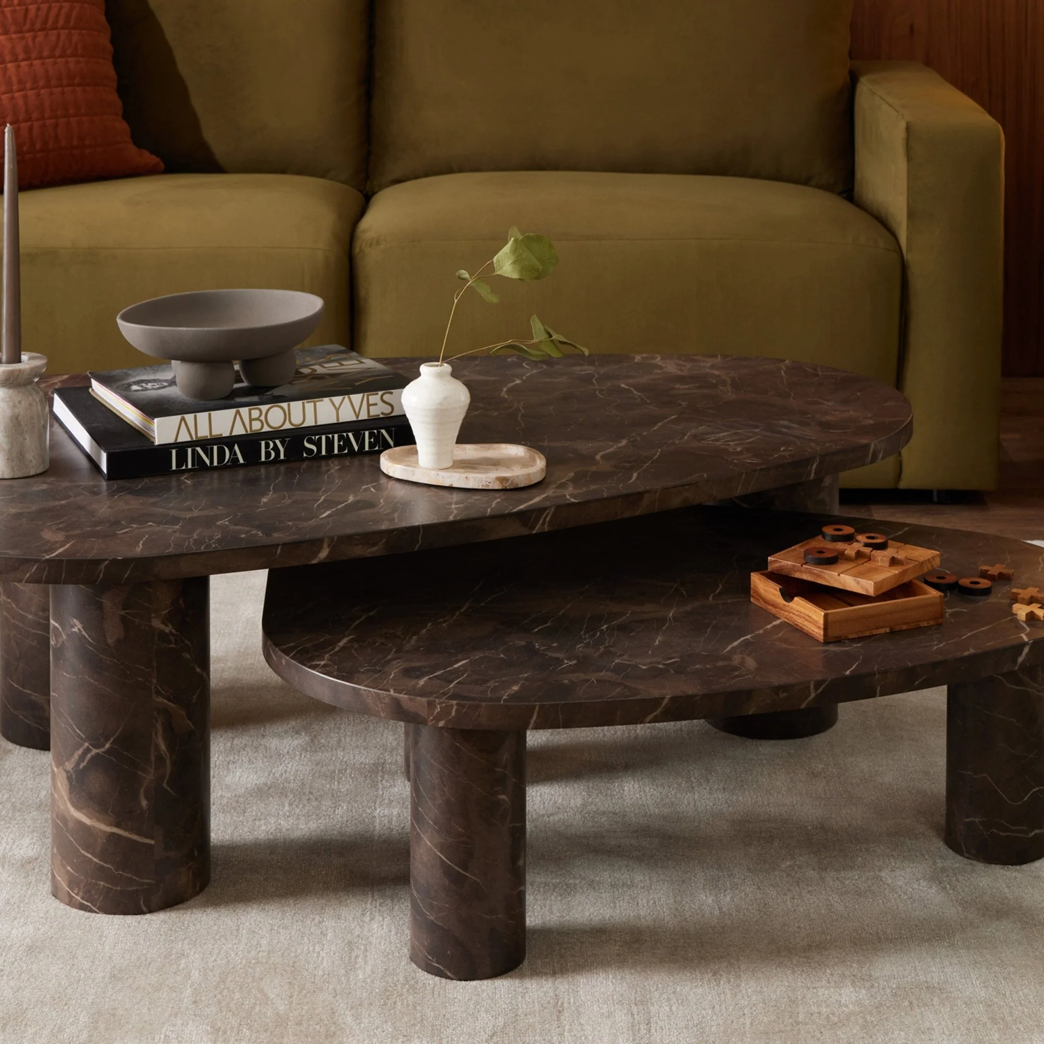 Azra Nesting Coffee Tables - Brown Marble Effect - Image 2