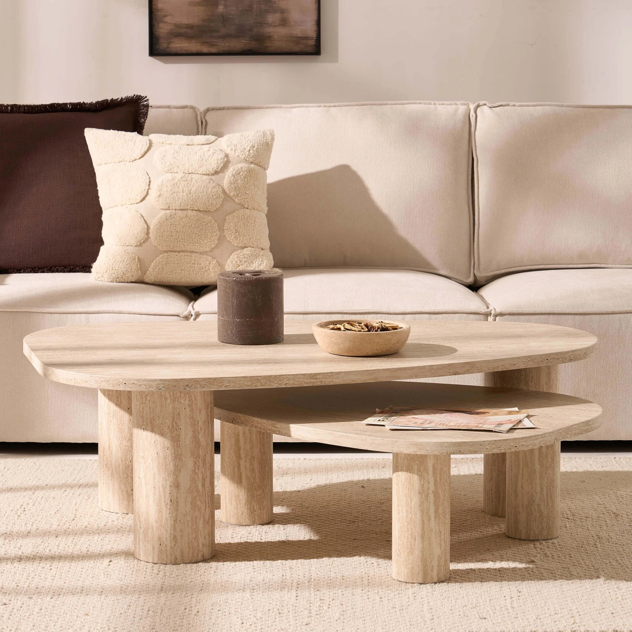Azra Nesting Coffee Tables - Travertine Marble Effect