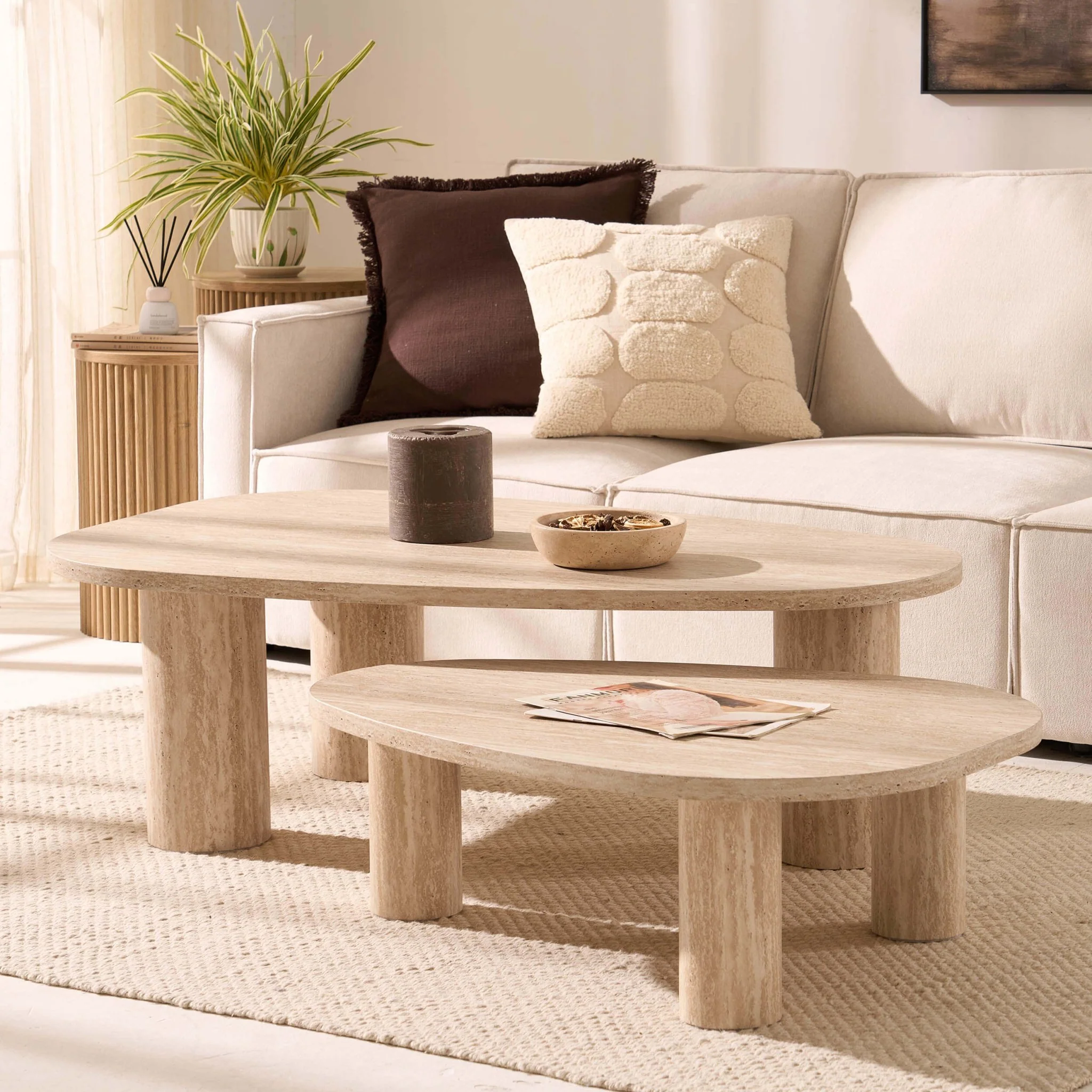 Azra Nesting Coffee Tables - Travertine Marble Effect - Image 2