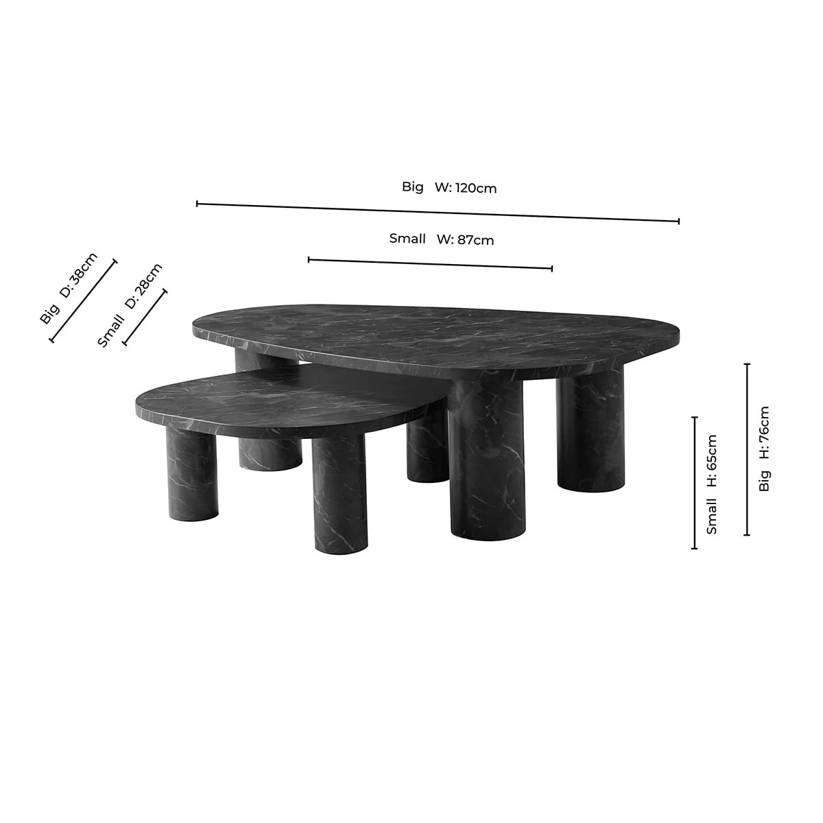 Azra Nesting Coffee Tables - Black Marble Effect - Image 8
