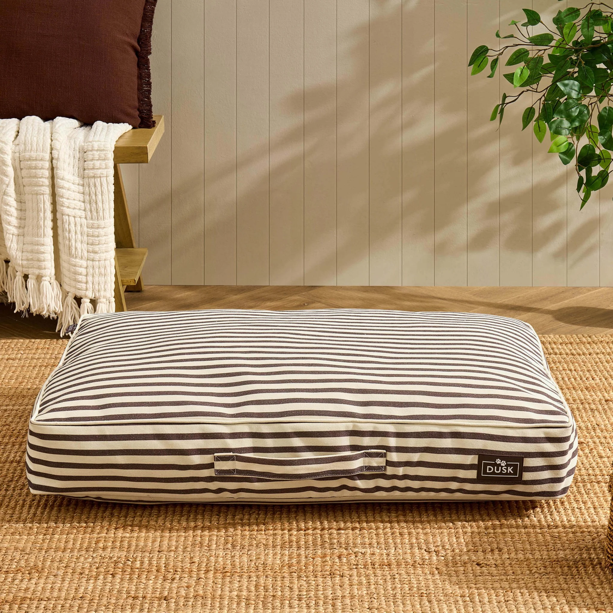 Bailey Striped Pillow Dog Bed - Chocolate