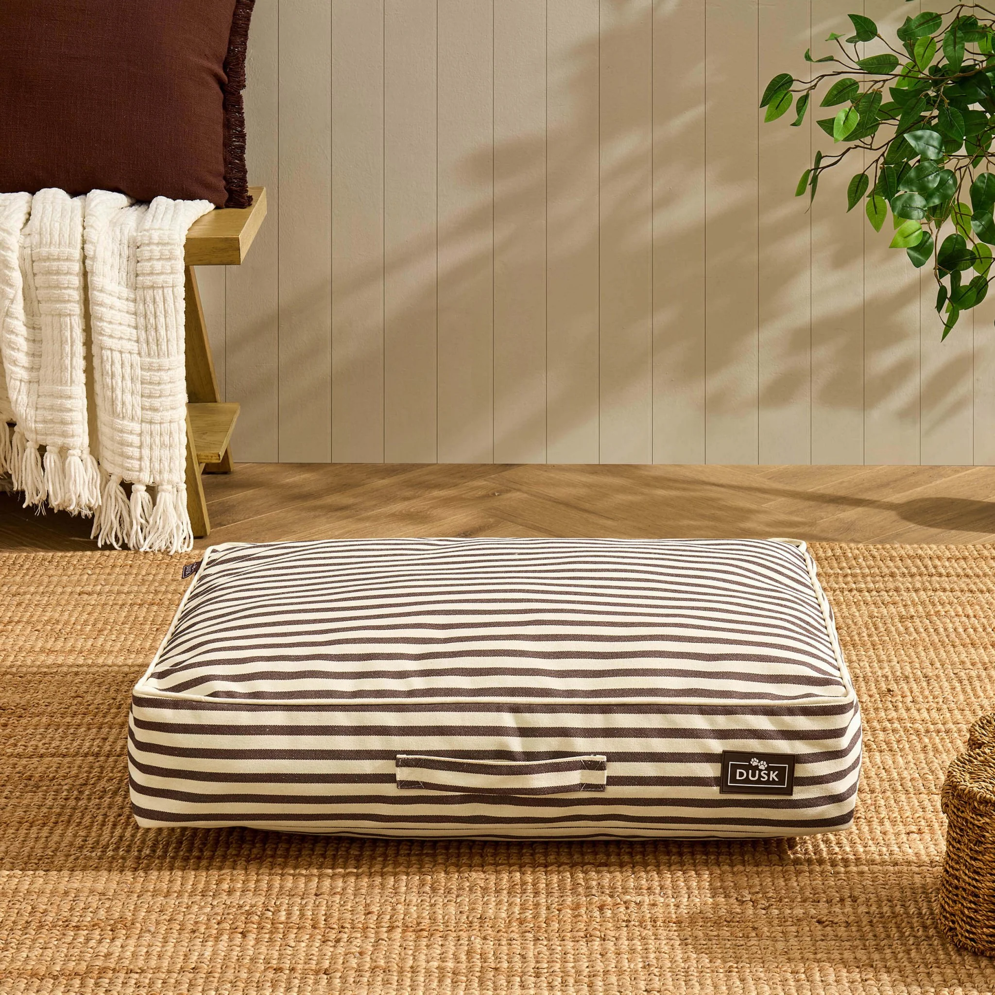Bailey Striped Pillow Dog Bed - Chocolate - Image 2