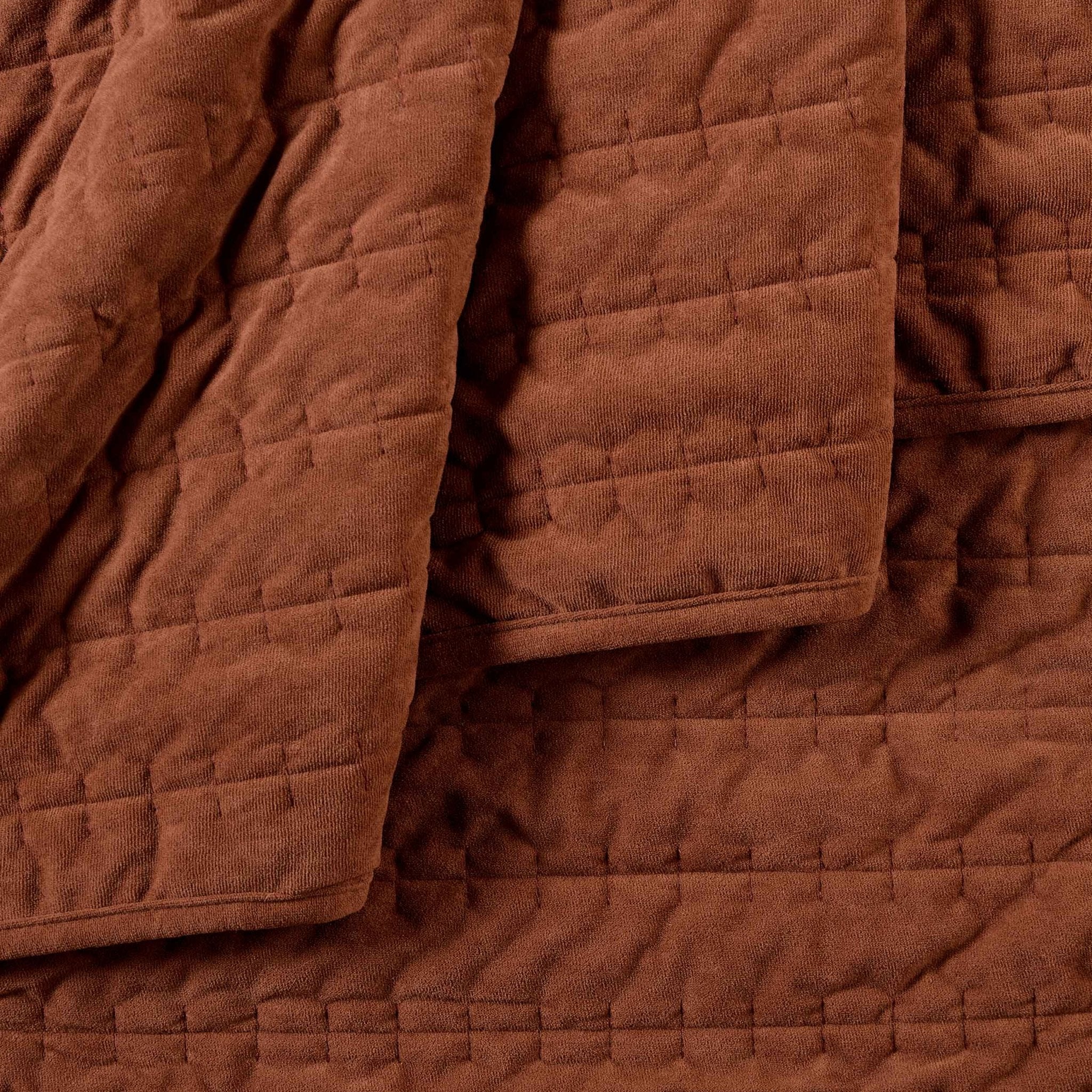 Bavaro Velvet Quilted Stitch Detail Bedspread - Burnt Orange - Image 3