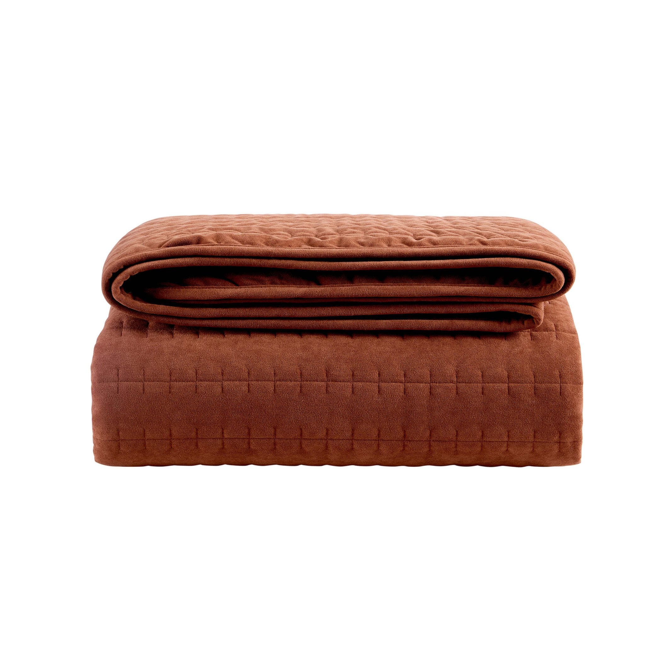 Bavaro Velvet Quilted Stitch Detail Bedspread - Burnt Orange - Image 5