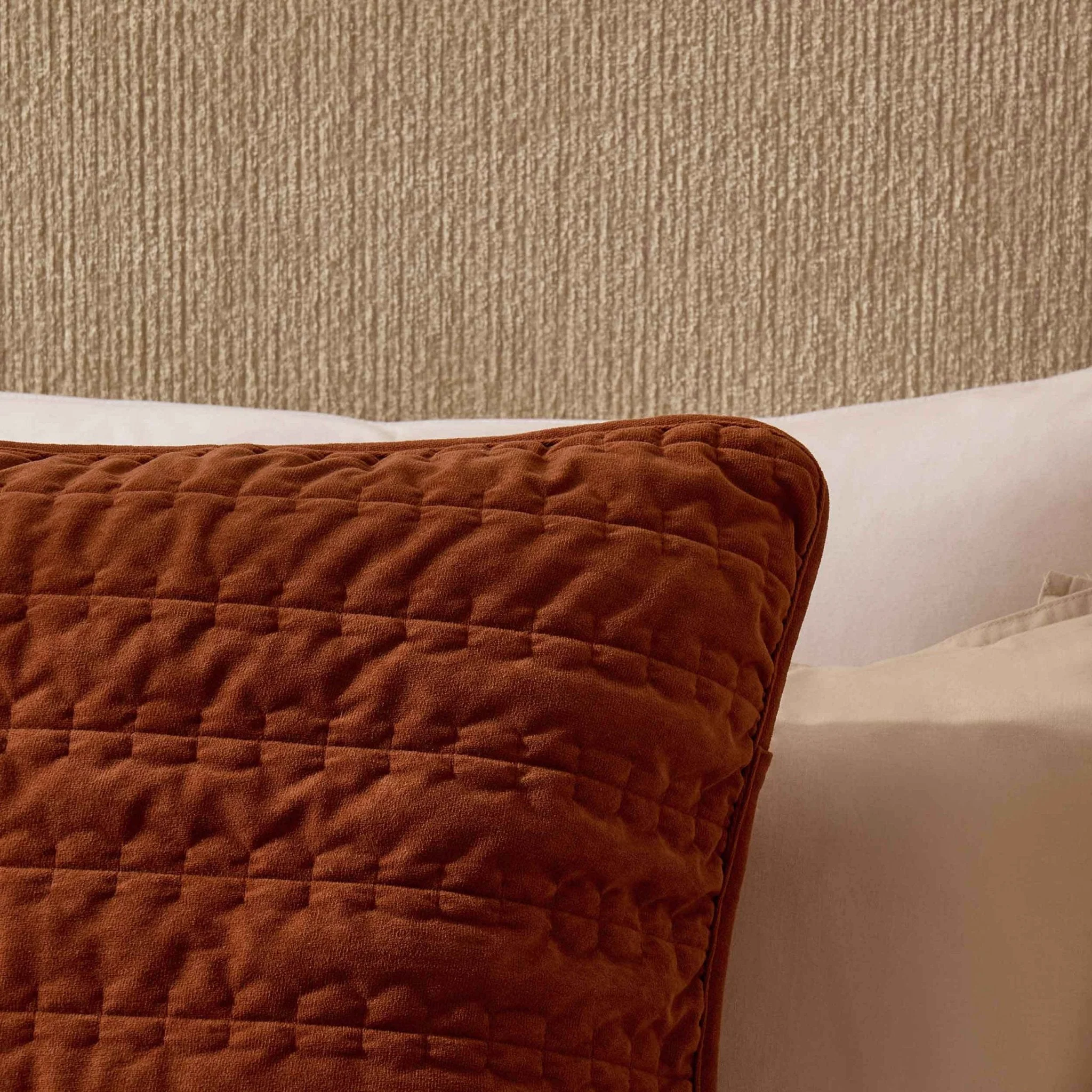 Bavaro Velvet Quilted Stitch Detail Cushion Cover - Burnt Orange - Image 2