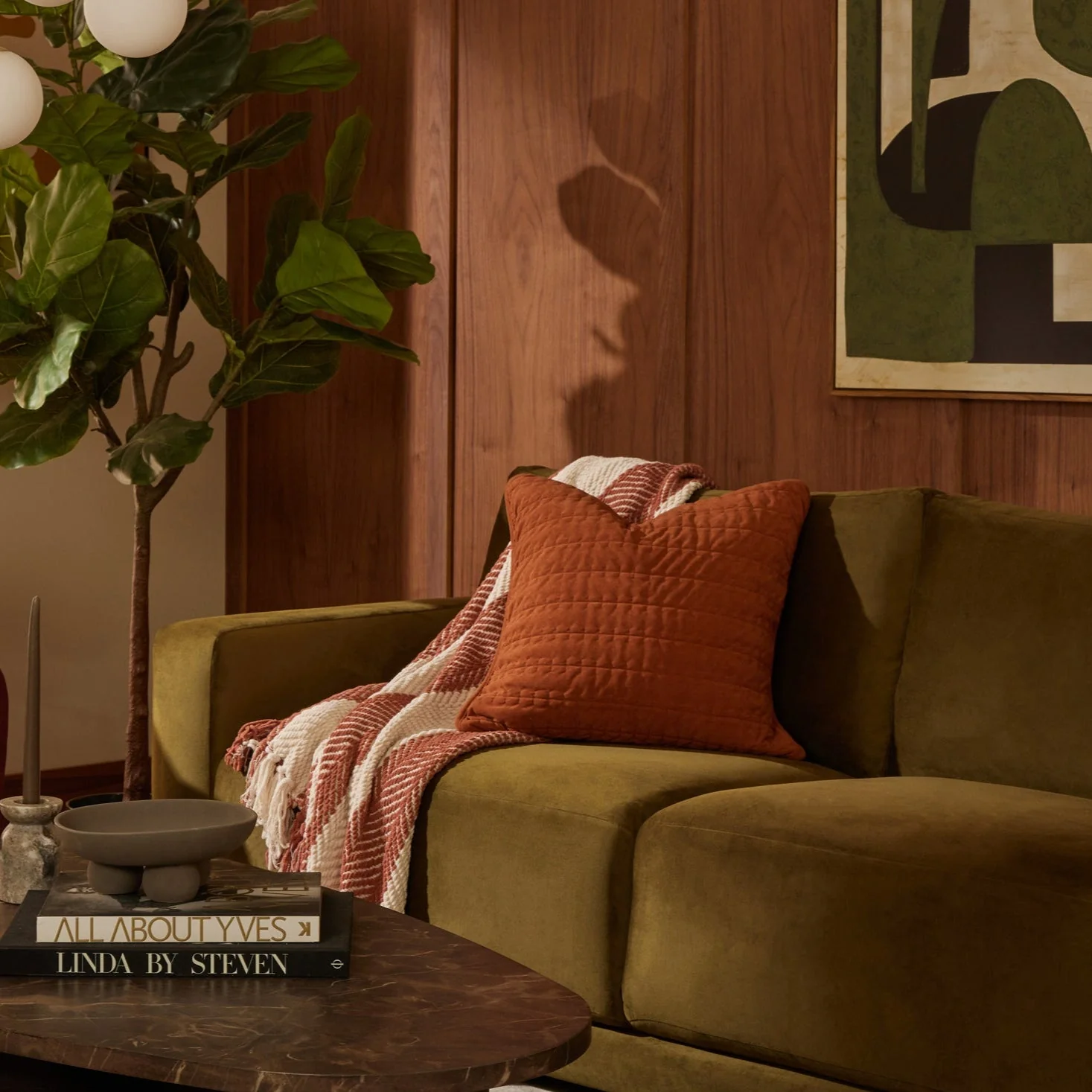 Bavaro Velvet Quilted Stitch Detail Cushion Cover - Burnt Orange - Image 3