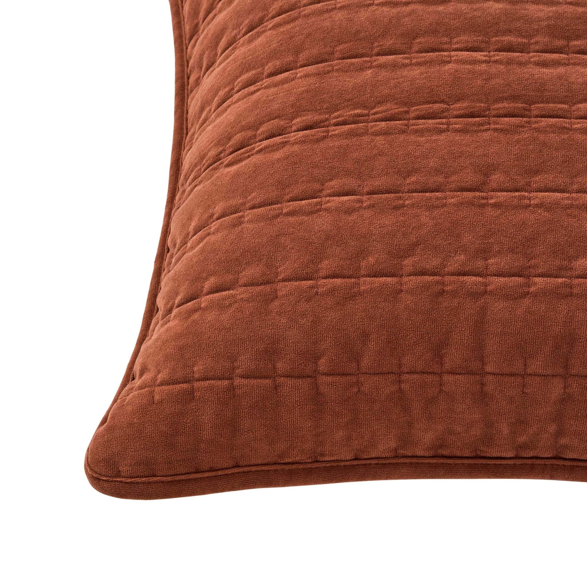 Bavaro Velvet Quilted Stitch Detail Cushion Cover - Burnt Orange - Image 5