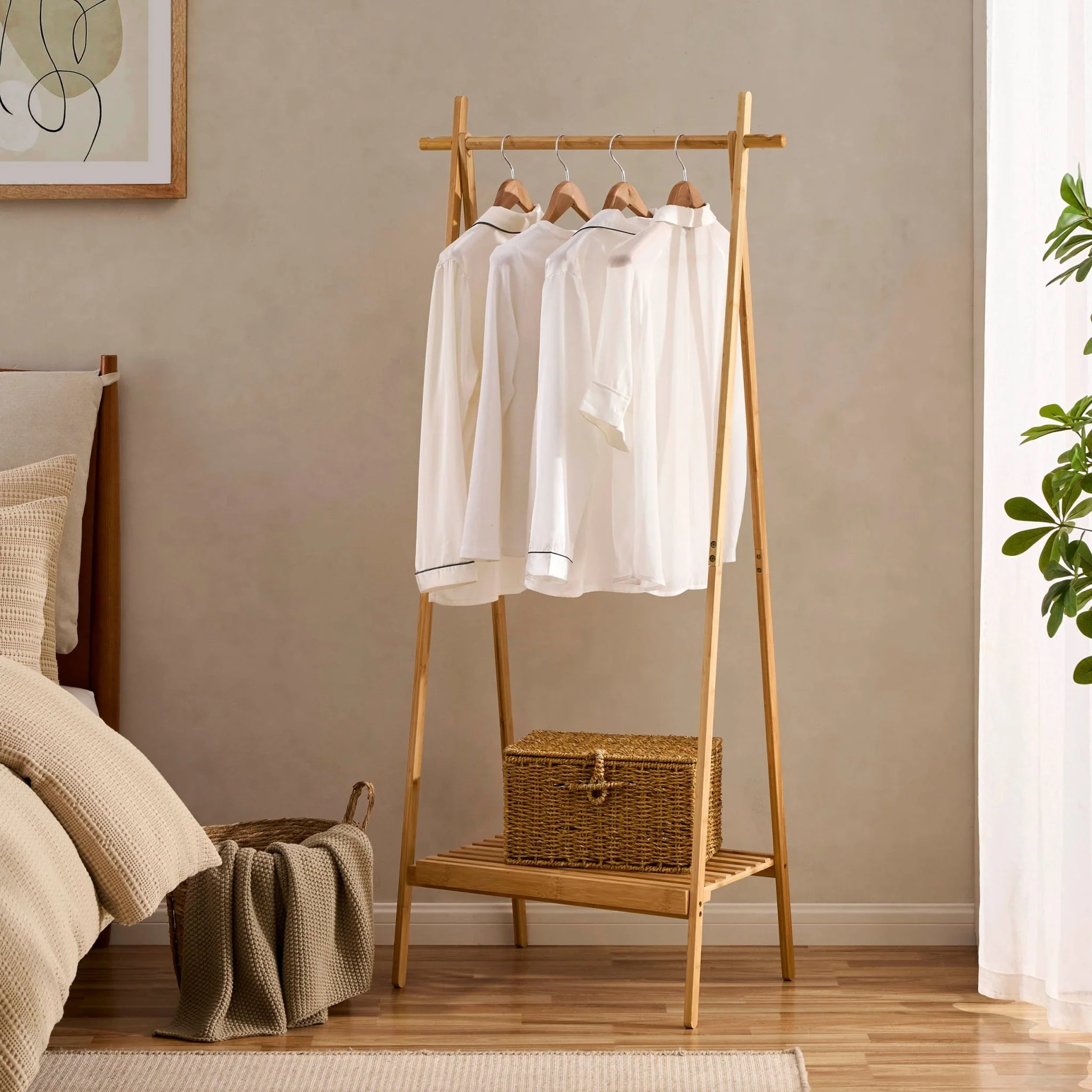 Becky Bamboo Clothes Rail - Light Wood