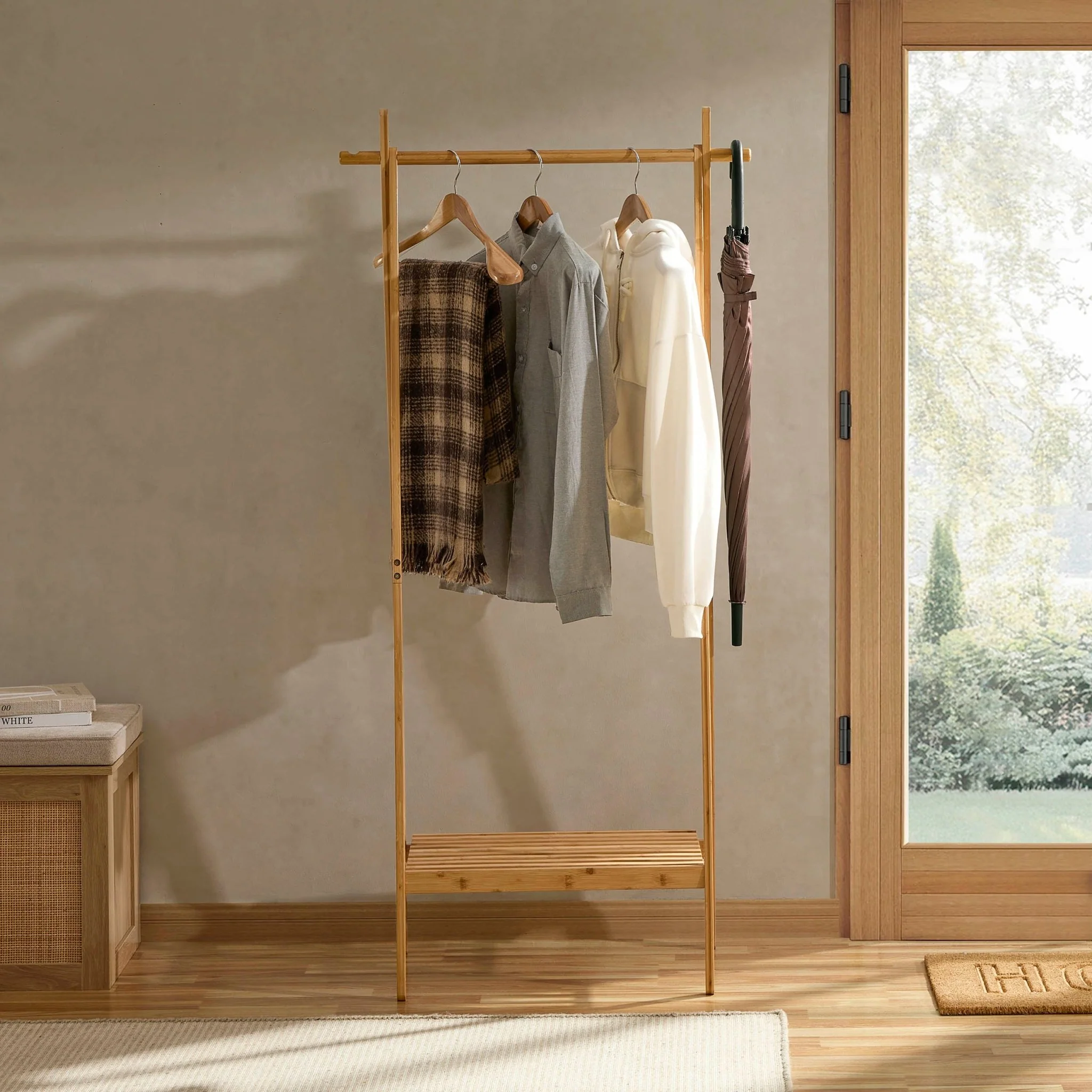 Becky Bamboo Clothes Rail - Light Wood - Image 2