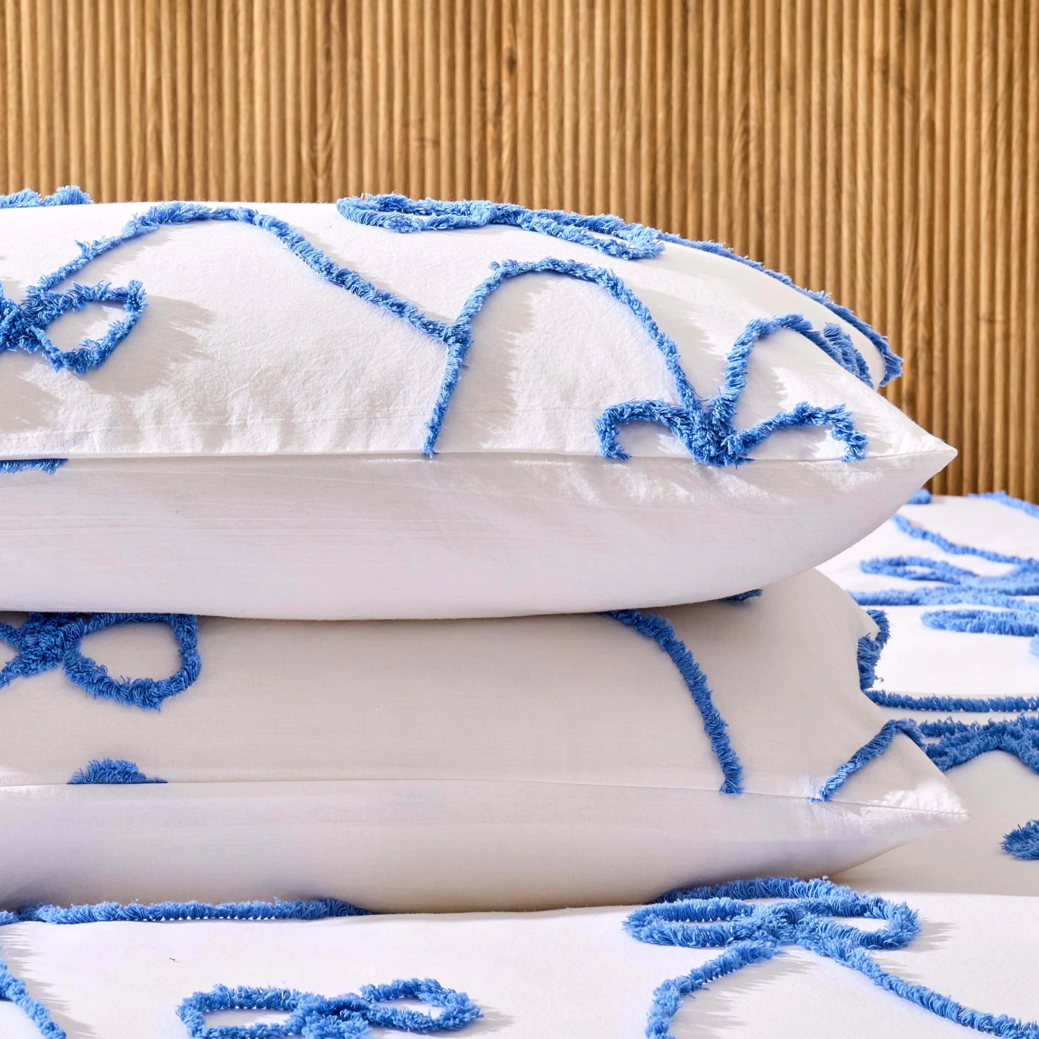 Bella 100% Cotton Tufted Bows Duvet Cover & Pillowcase Set - Light Cornflower - Image 5