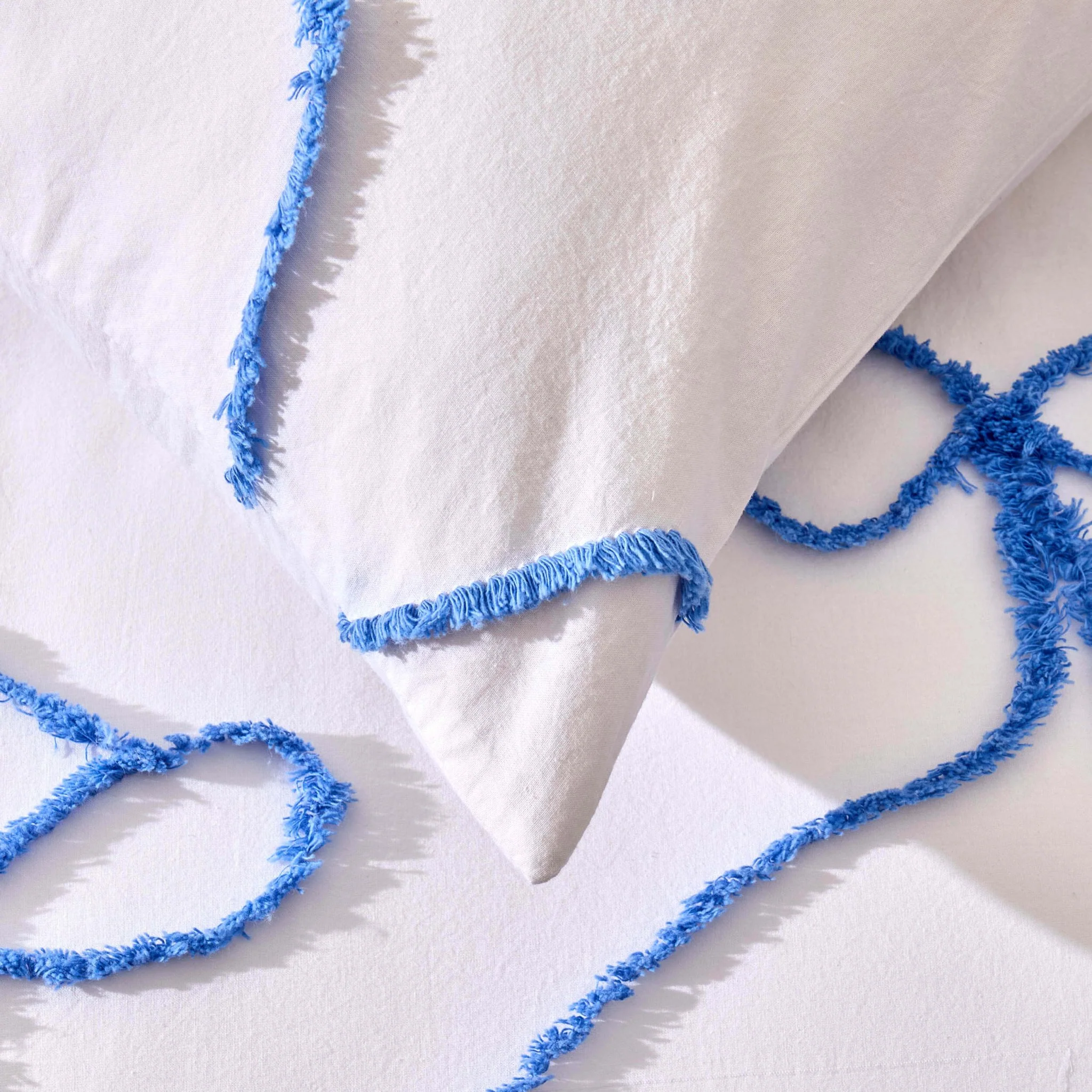 Bella 100% Cotton Tufted Bows Duvet Cover & Pillowcase Set - Light Cornflower - Image 7