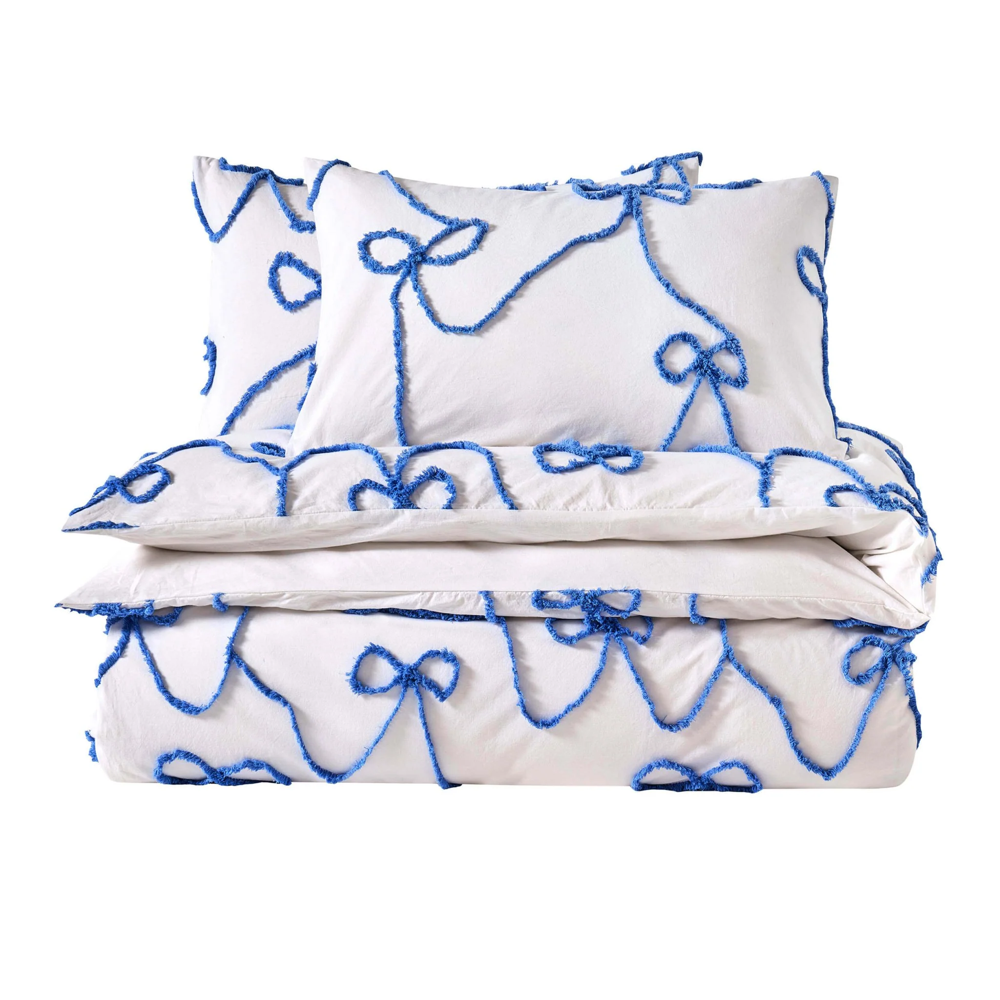 Bella 100% Cotton Tufted Bows Duvet Cover & Pillowcase Set - Light Cornflower - Image 8