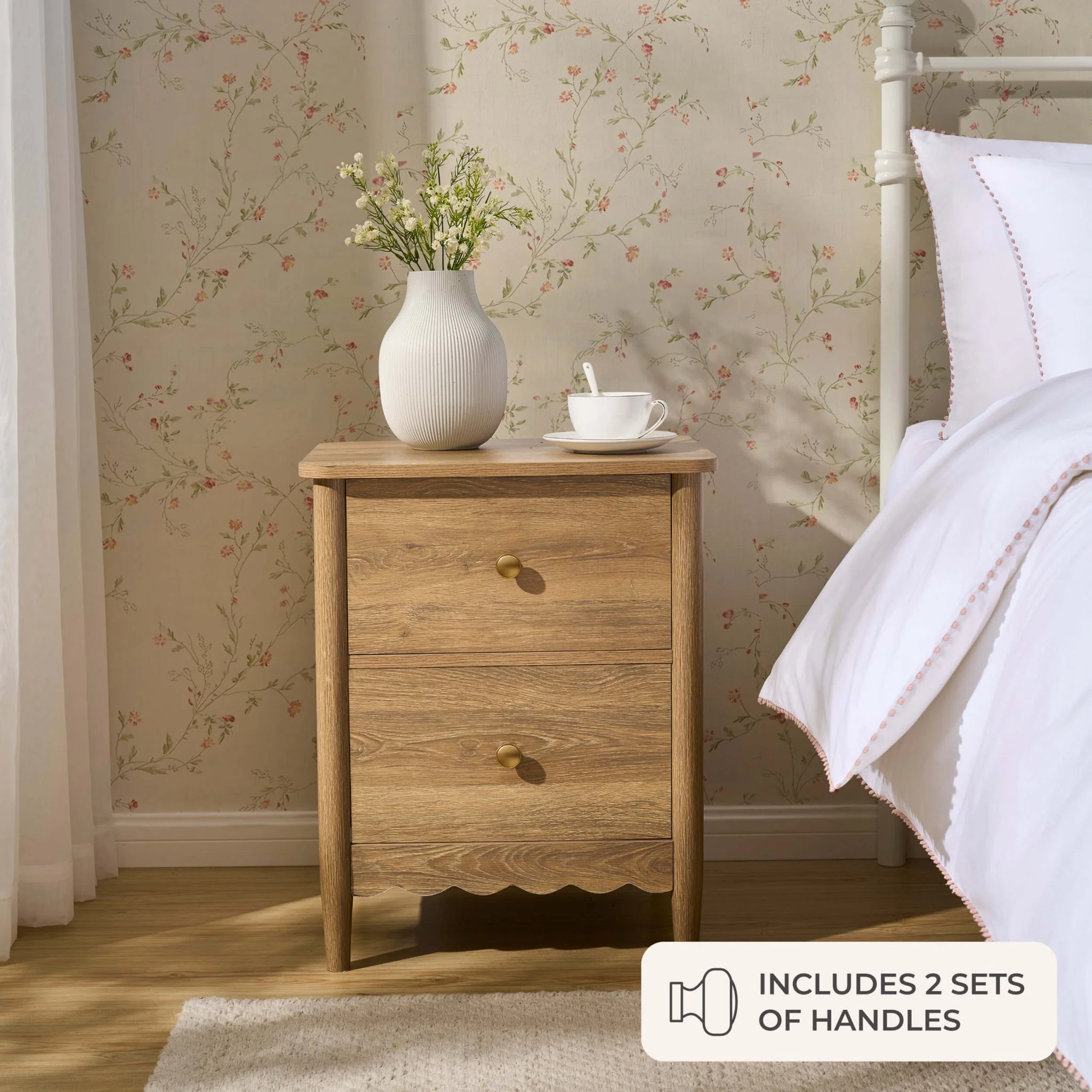 Betty 2 Drawer Bedside Table - Light Wood