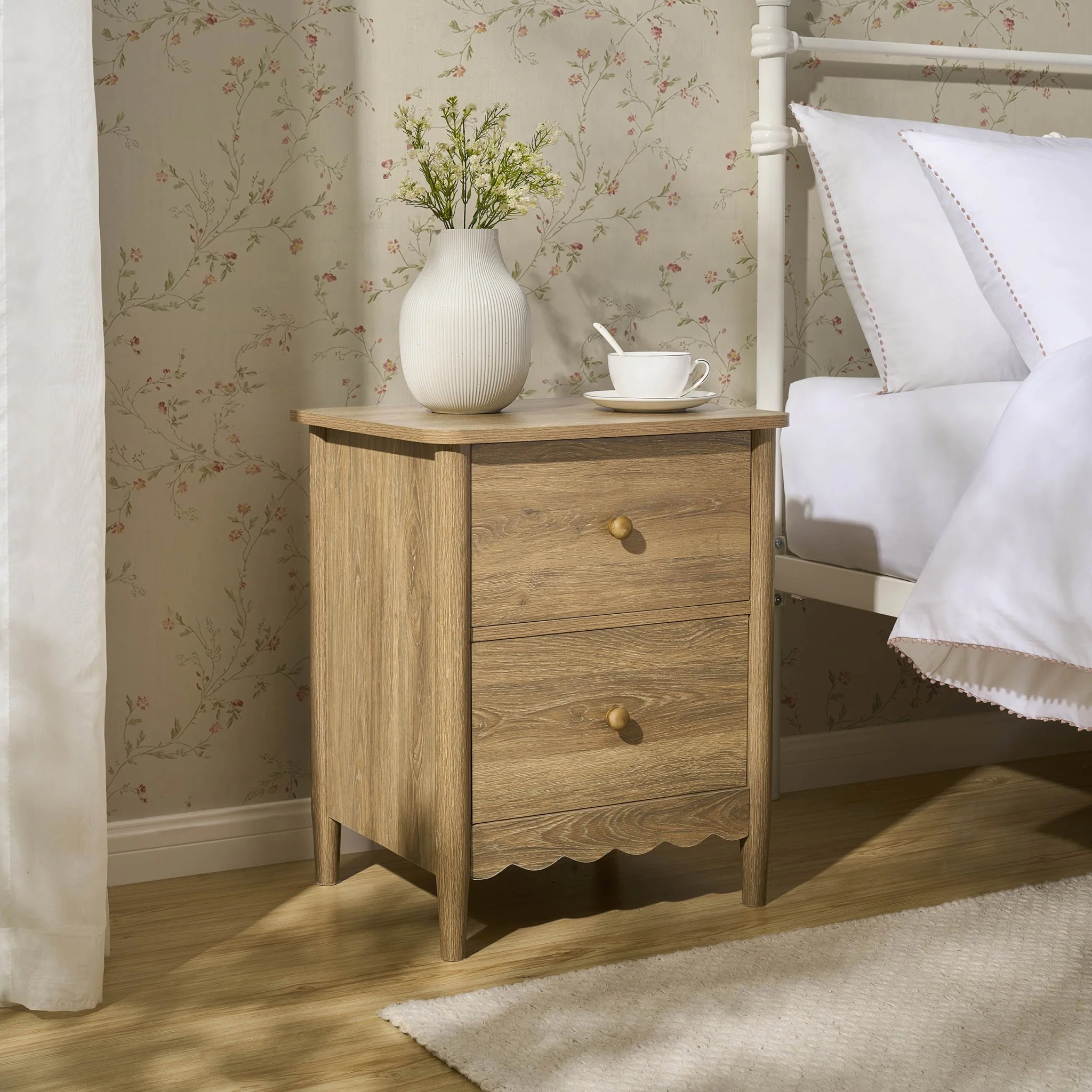 Betty 2 Drawer Bedside Table - Light Wood - Image 2