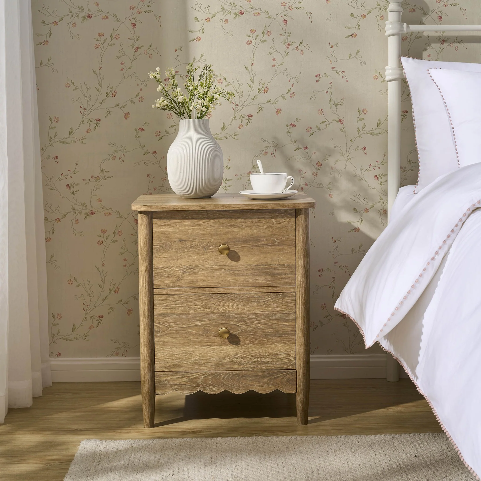 Betty 2 Drawer Bedside Table - Light Wood - Image 4