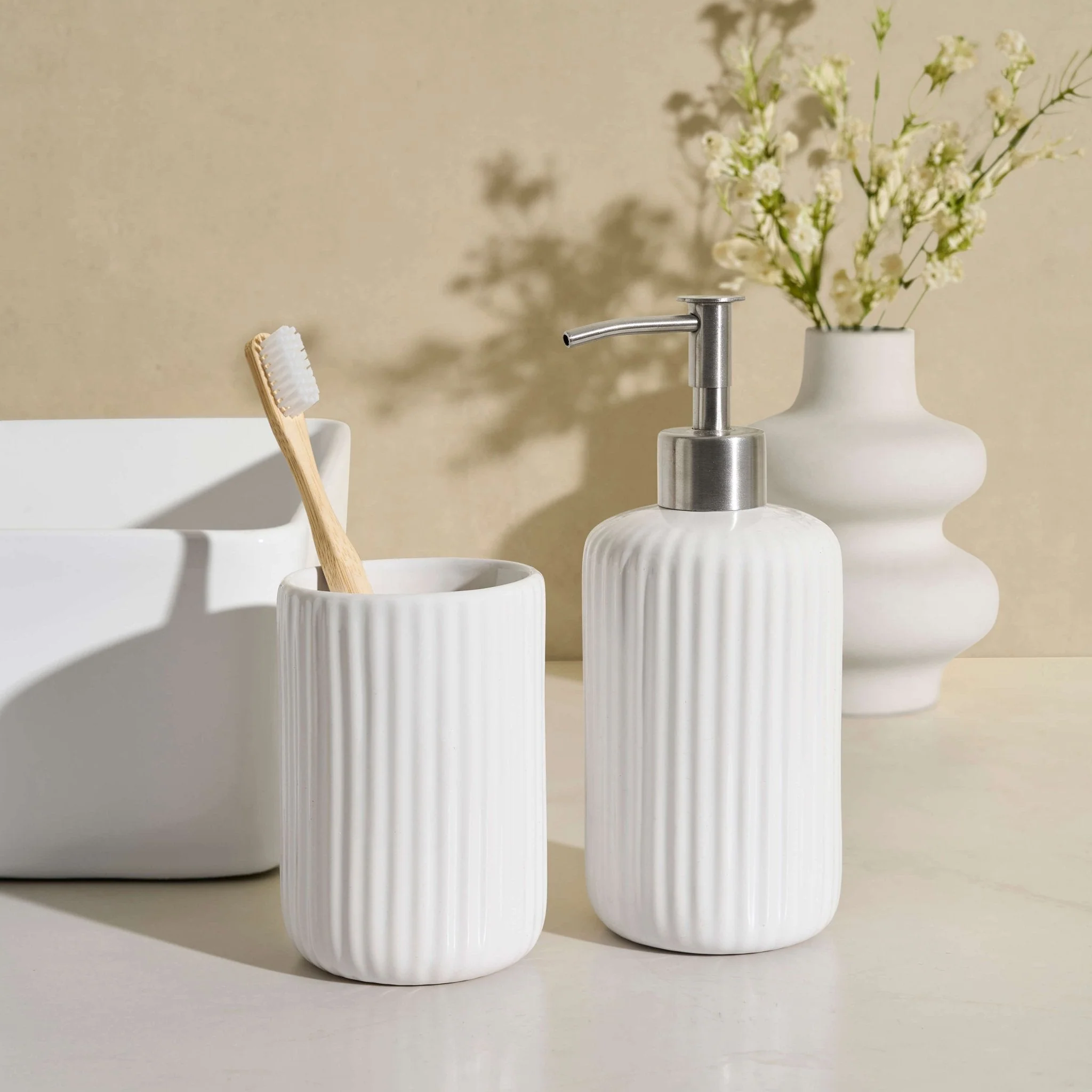 Blake Ribbed Glaze Accessories Bundle - Set of 2 - White