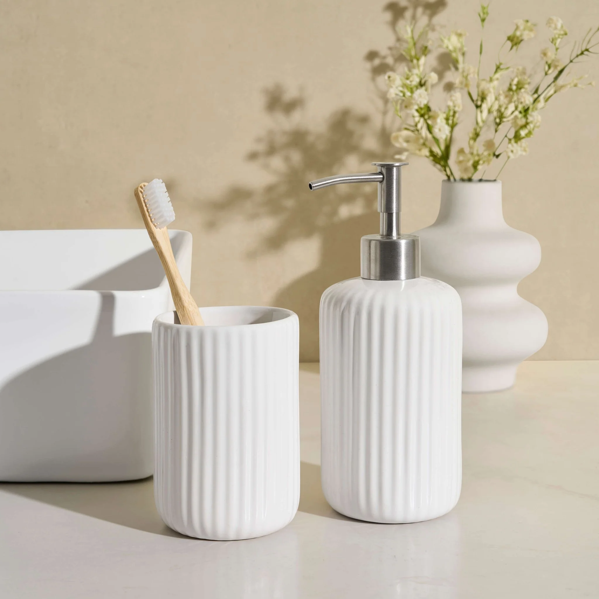 Blake Ribbed Glaze Tumbler - White - Image 2