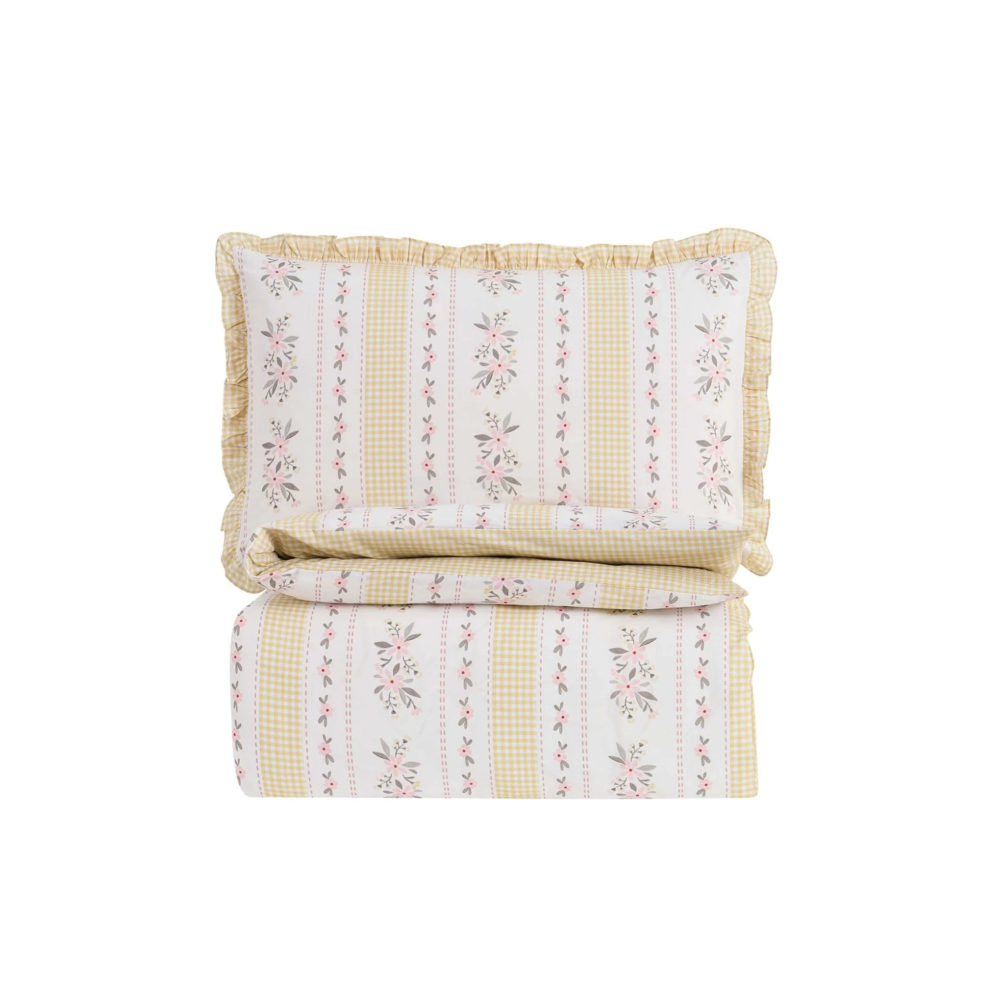 Bobbie 100% Cotton Floral Gingham Duvet Cover & Pillowcase set - Yellow - Image 4