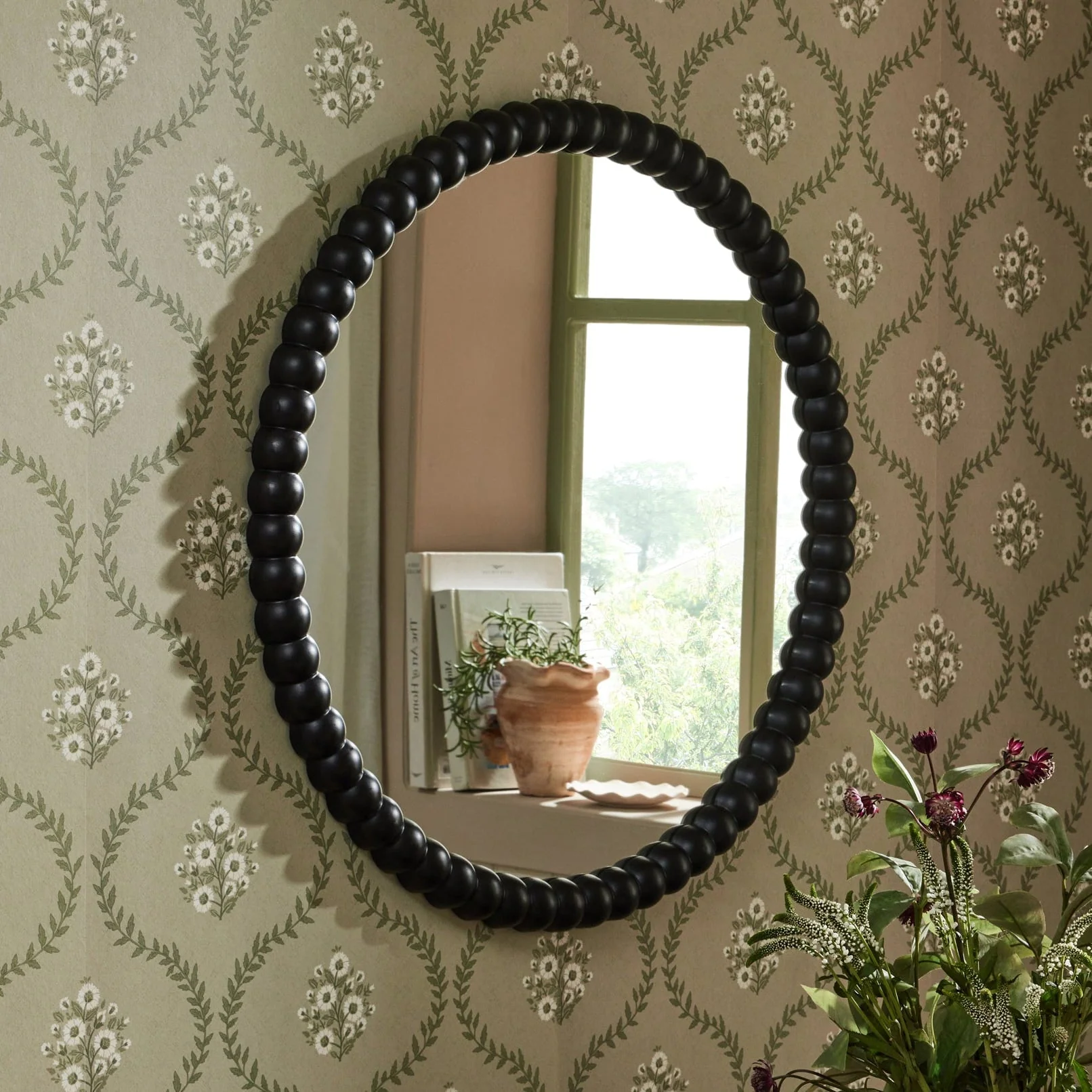 Bobbin Round Wall Mirror - Black