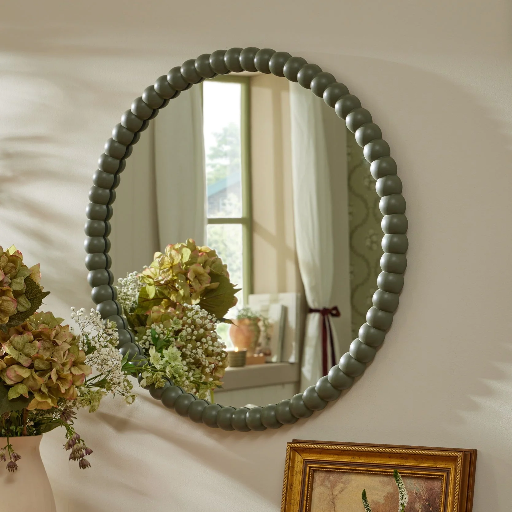 Bobbin Round Wall Mirror - Vetiver