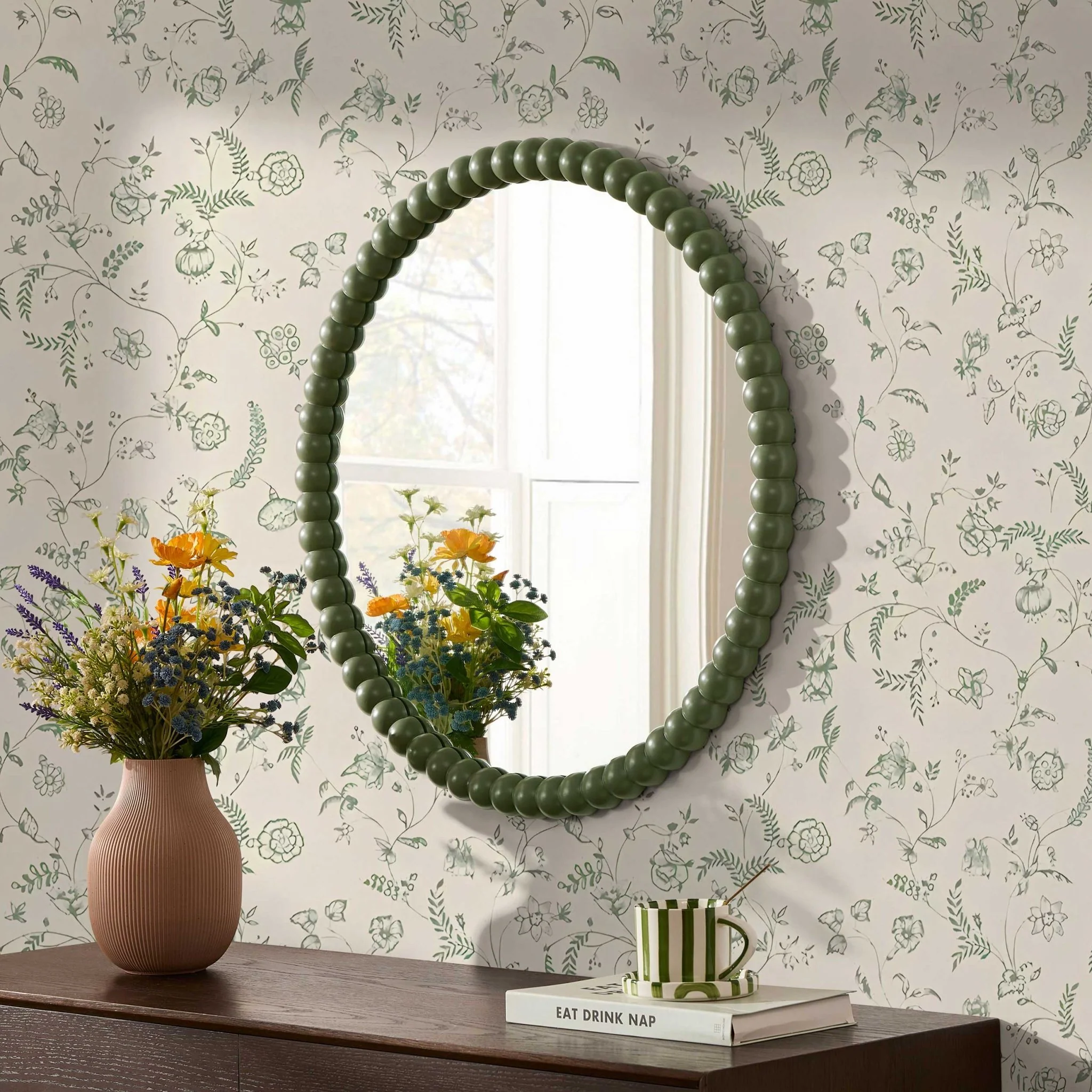 Bobbin Round Wall Mirror - Vetiver - Image 2