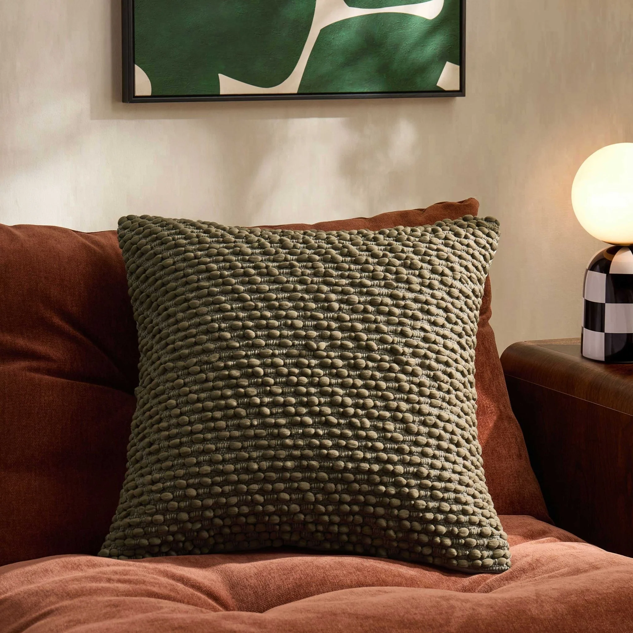 Bobble Loop Sofa Cushion Cover - Dark Green