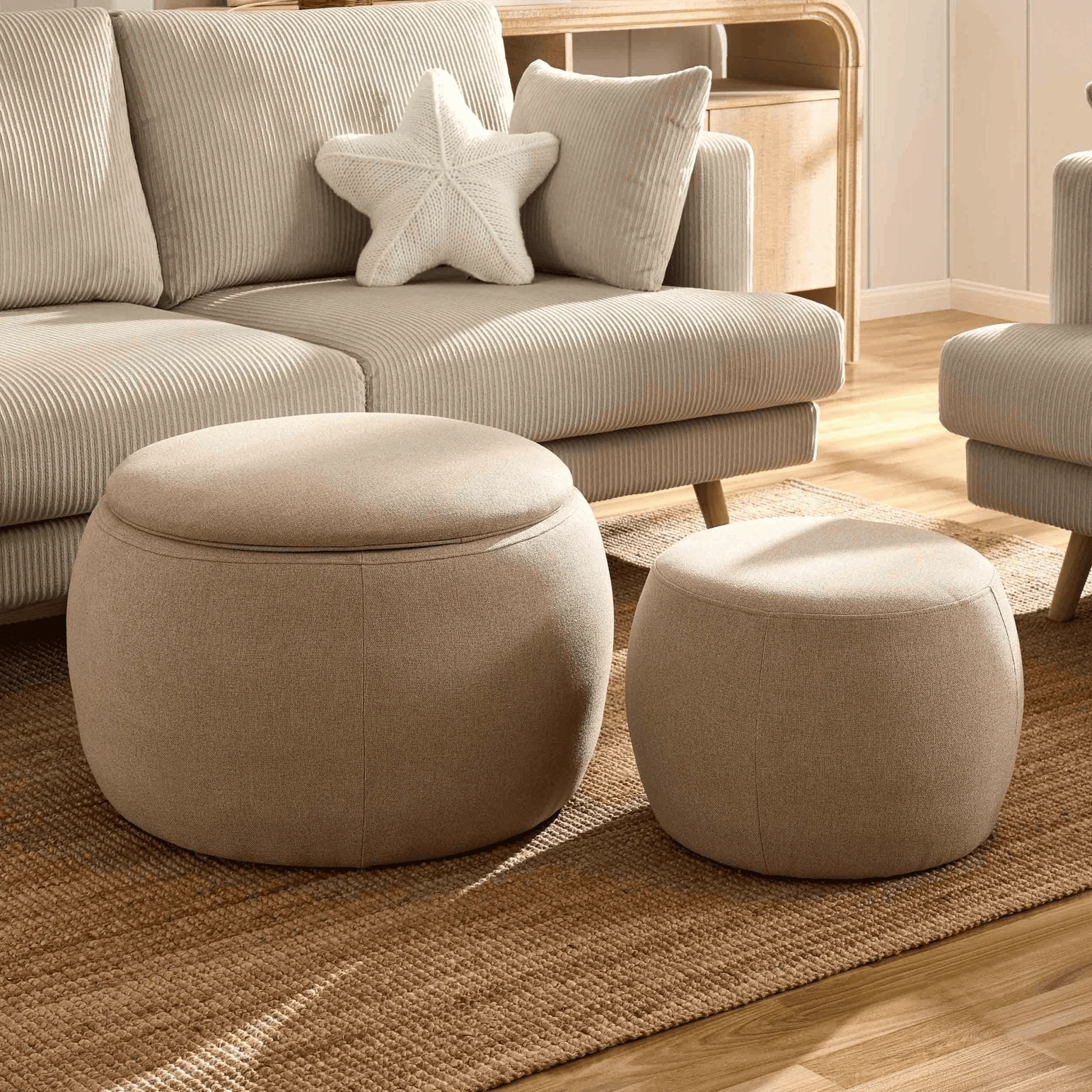 Bodhi Ottoman Storage Pouffe Set - Oatmeal