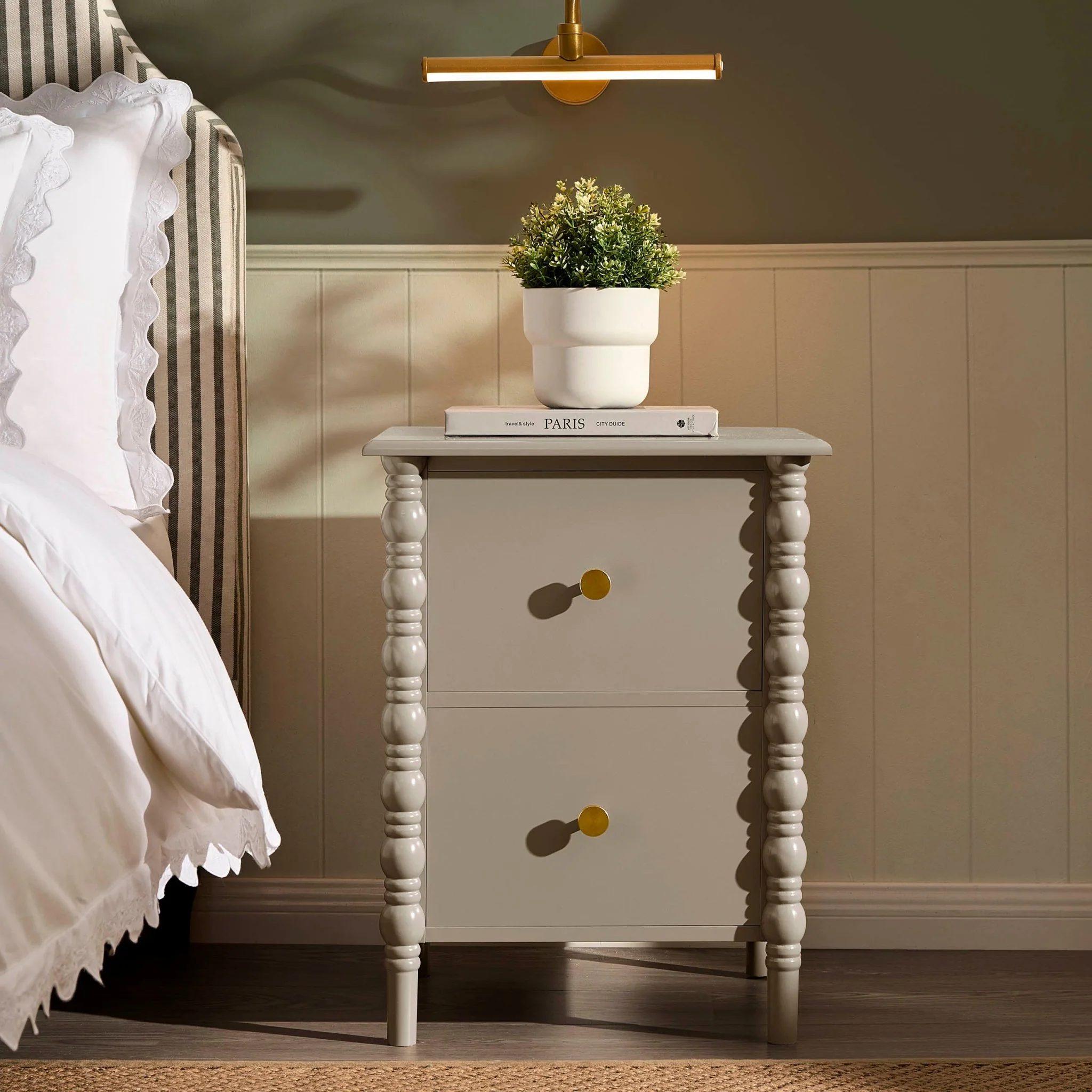 Bonnie Bobbin 2 Drawer Bedside Table - Taupe - Image 2