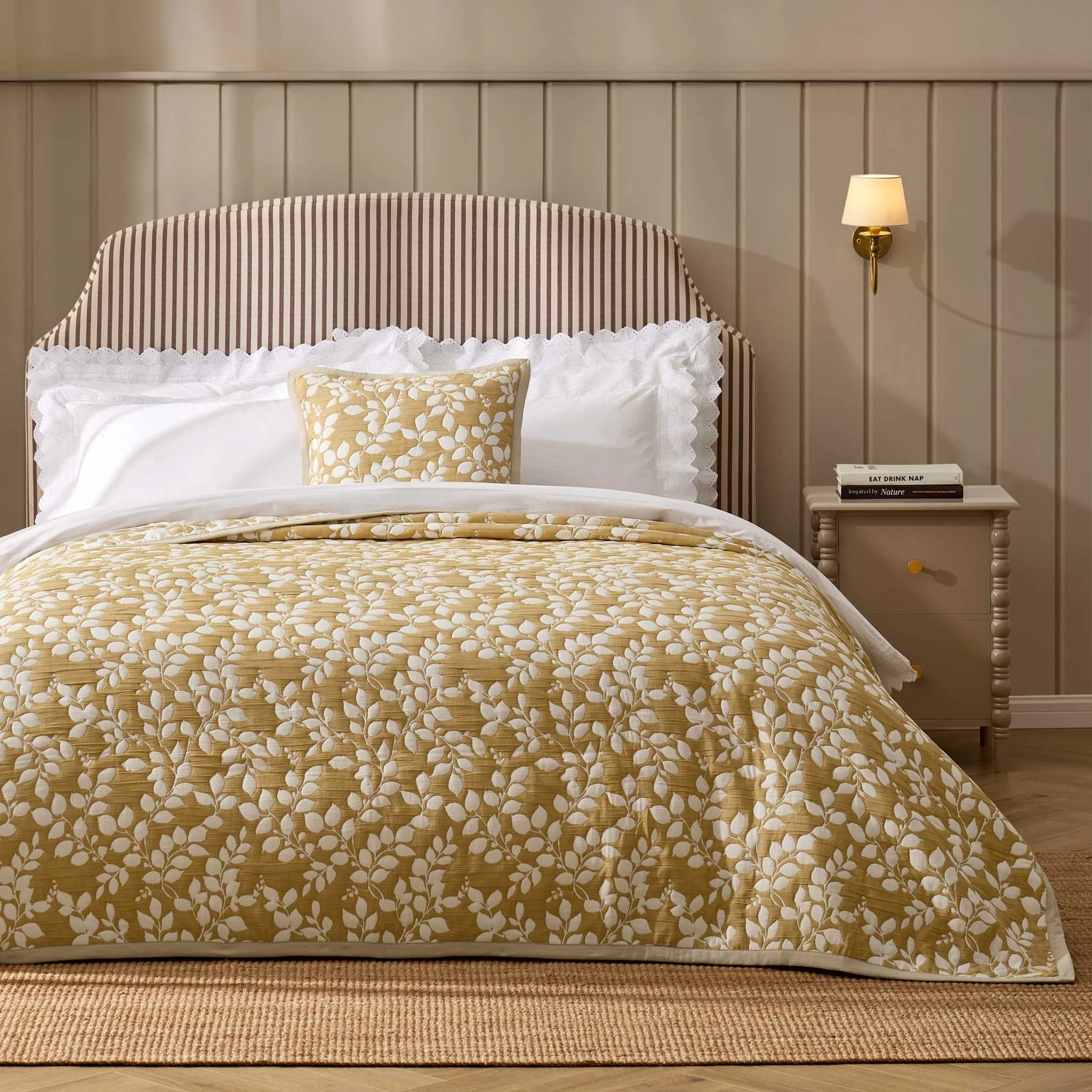 Bordeaux Contrast Floral Matelasse Bedspread - Mustard - Image 2