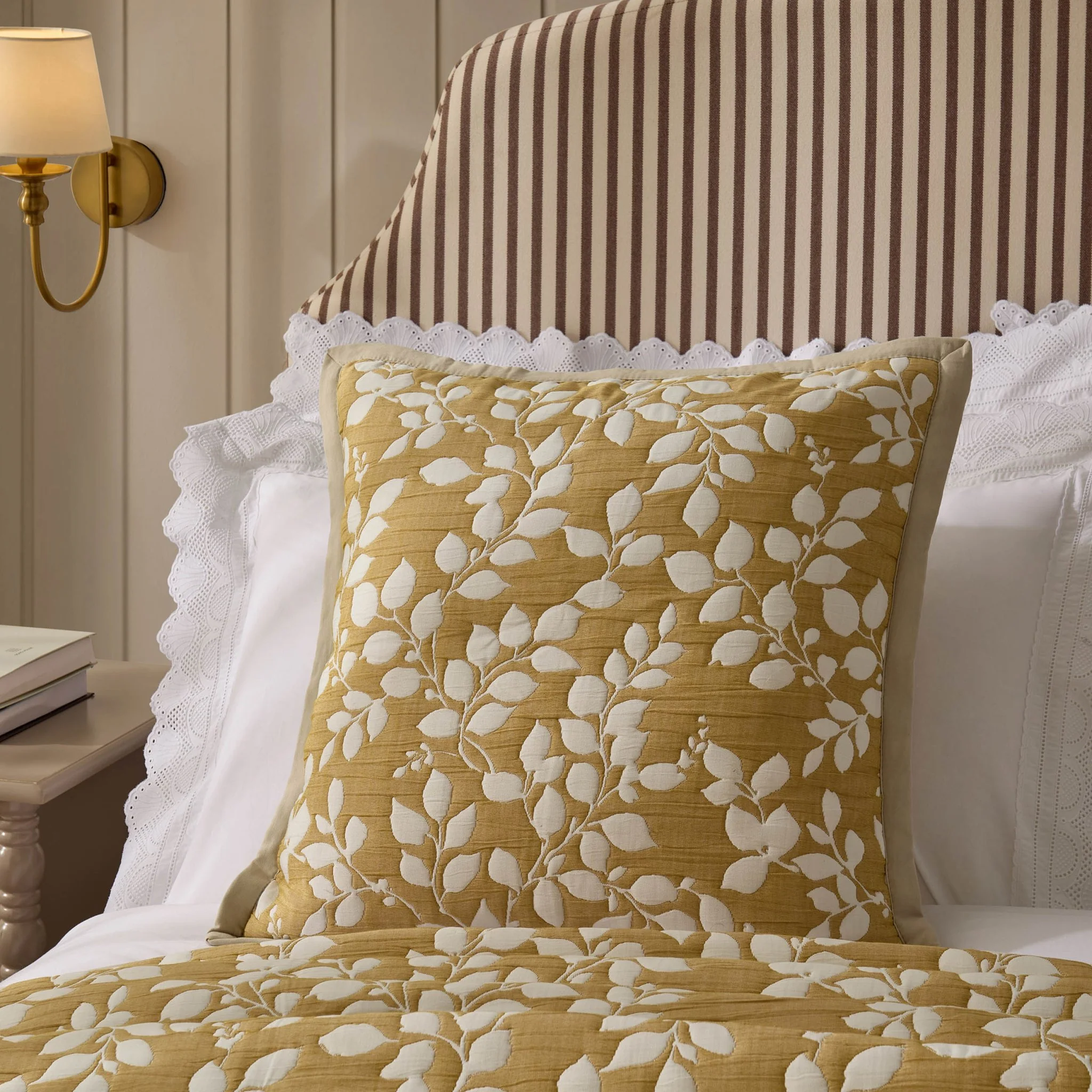 Bordeaux Contrast Floral Matelasse Cushion Cover - Mustard