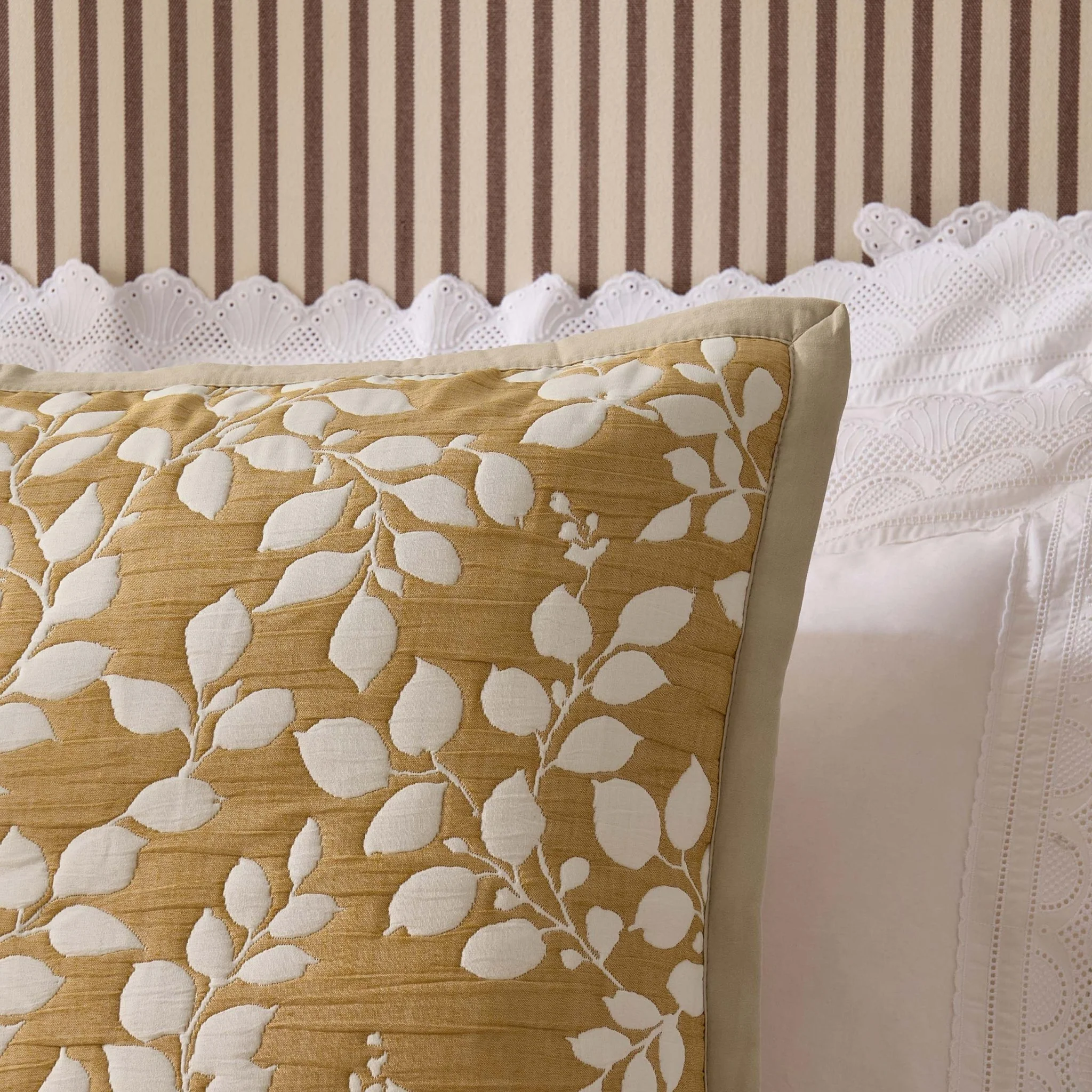 Bordeaux Contrast Floral Matelasse Cushion Cover - Mustard - Image 2
