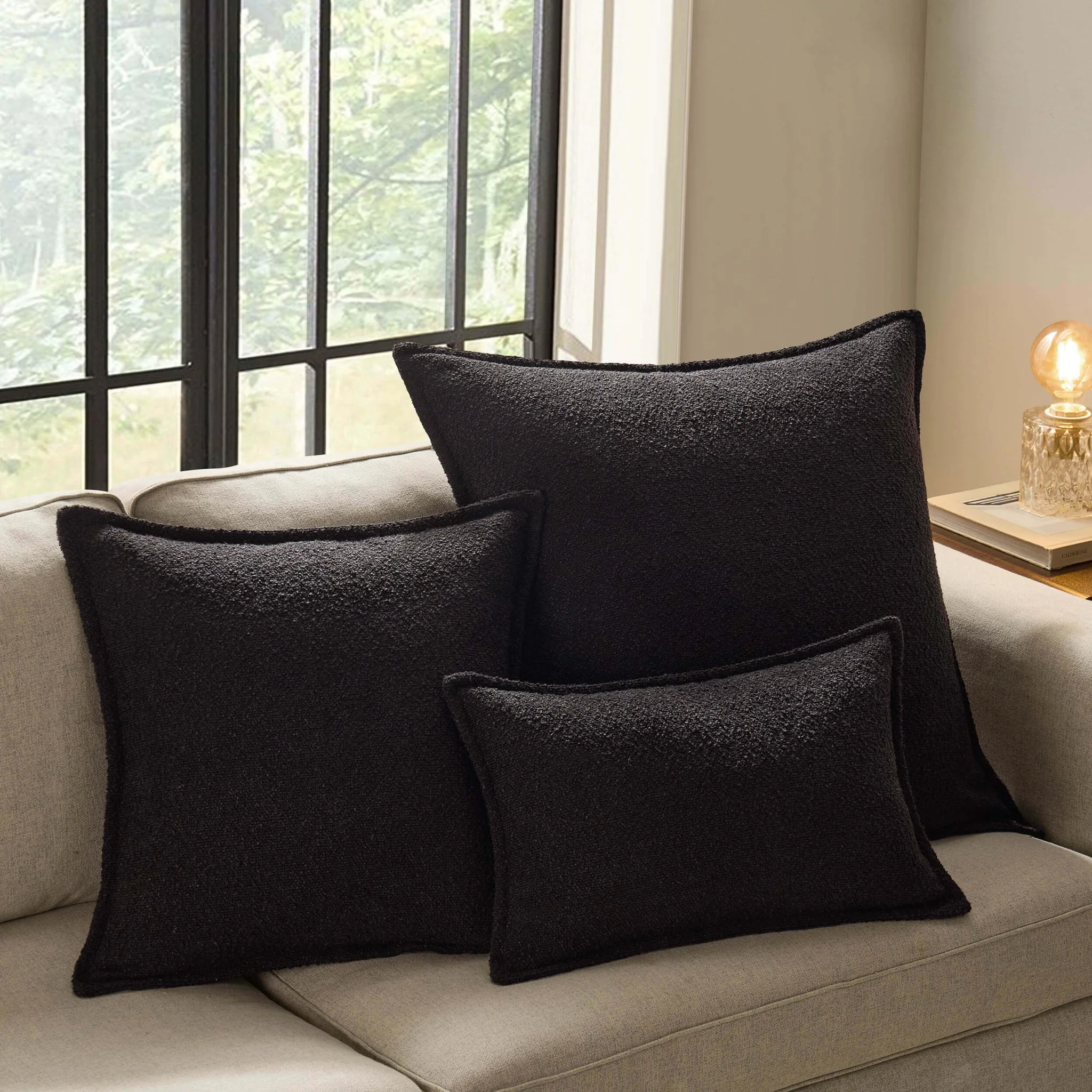 Boucle Sofa Cushion Cover - Black