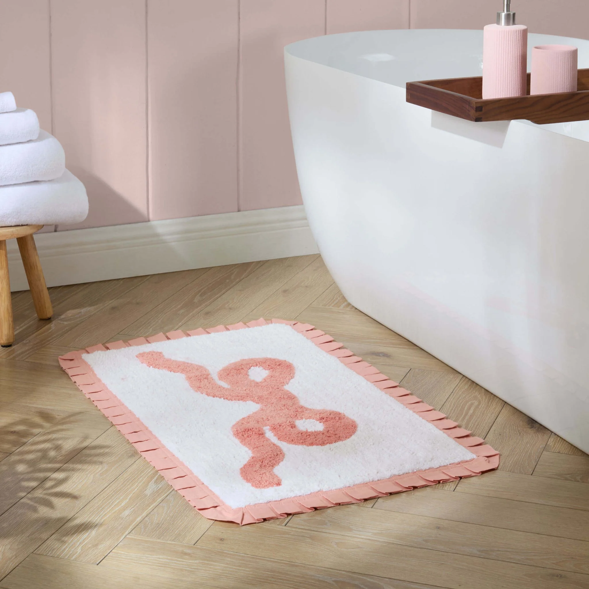 Bow Tufted Bath Mat - Pink/White