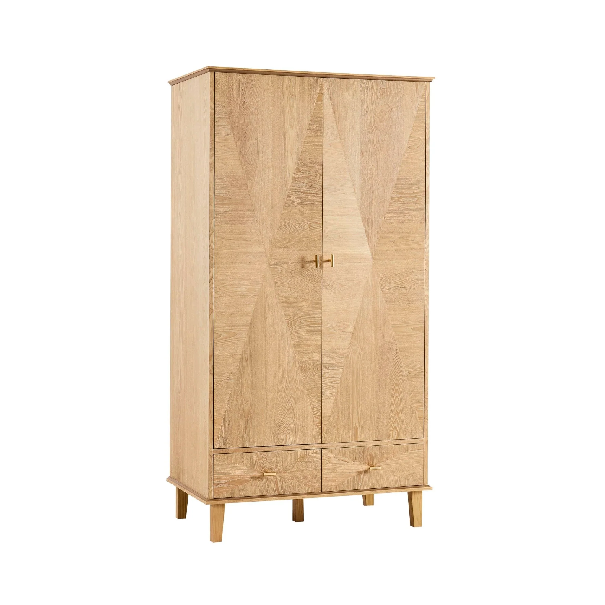 Brianna Concave 2 Door Wardrobe with Drawers - Light Wood - Image 3