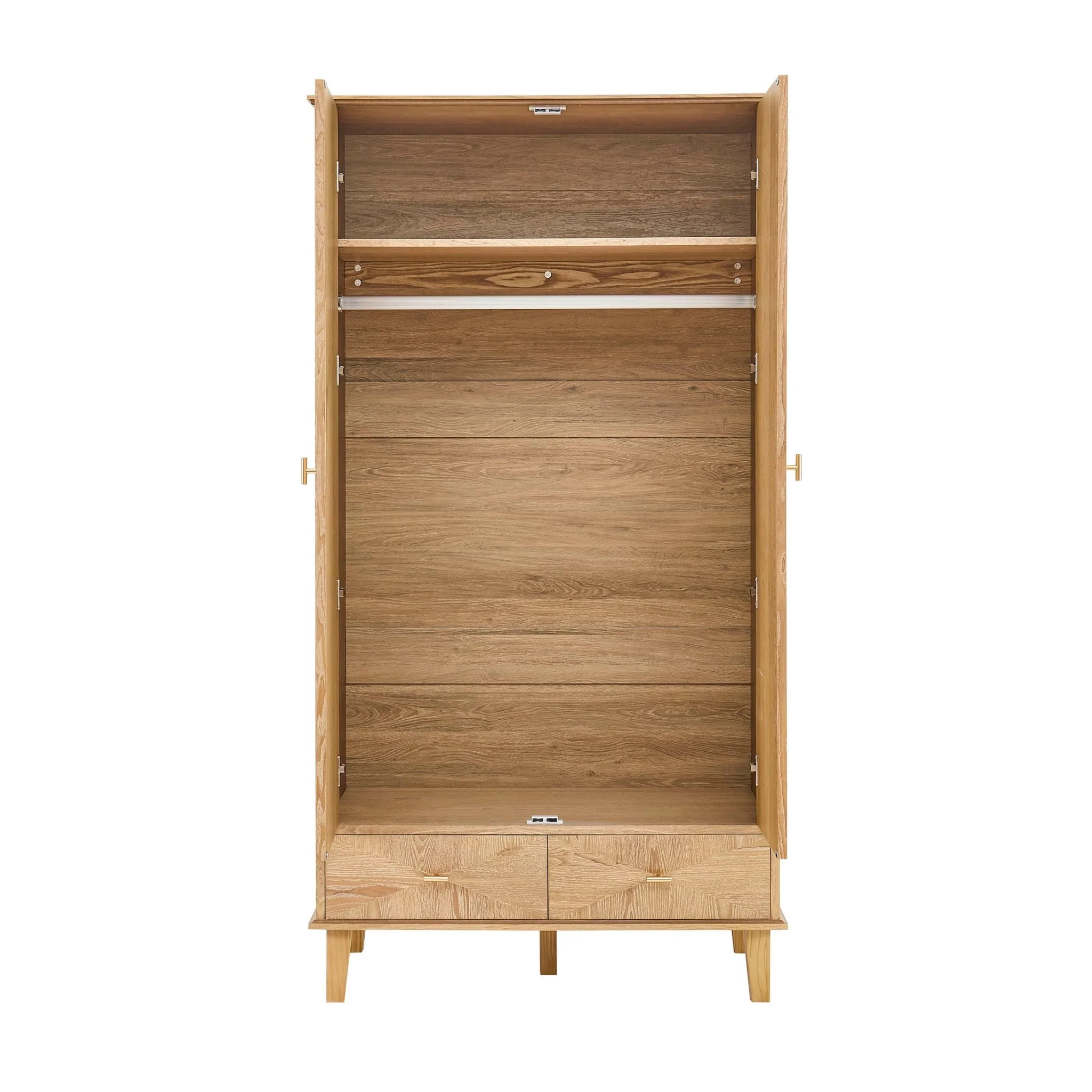 Brianna Concave 2 Door Wardrobe with Drawers - Light Wood - Image 4