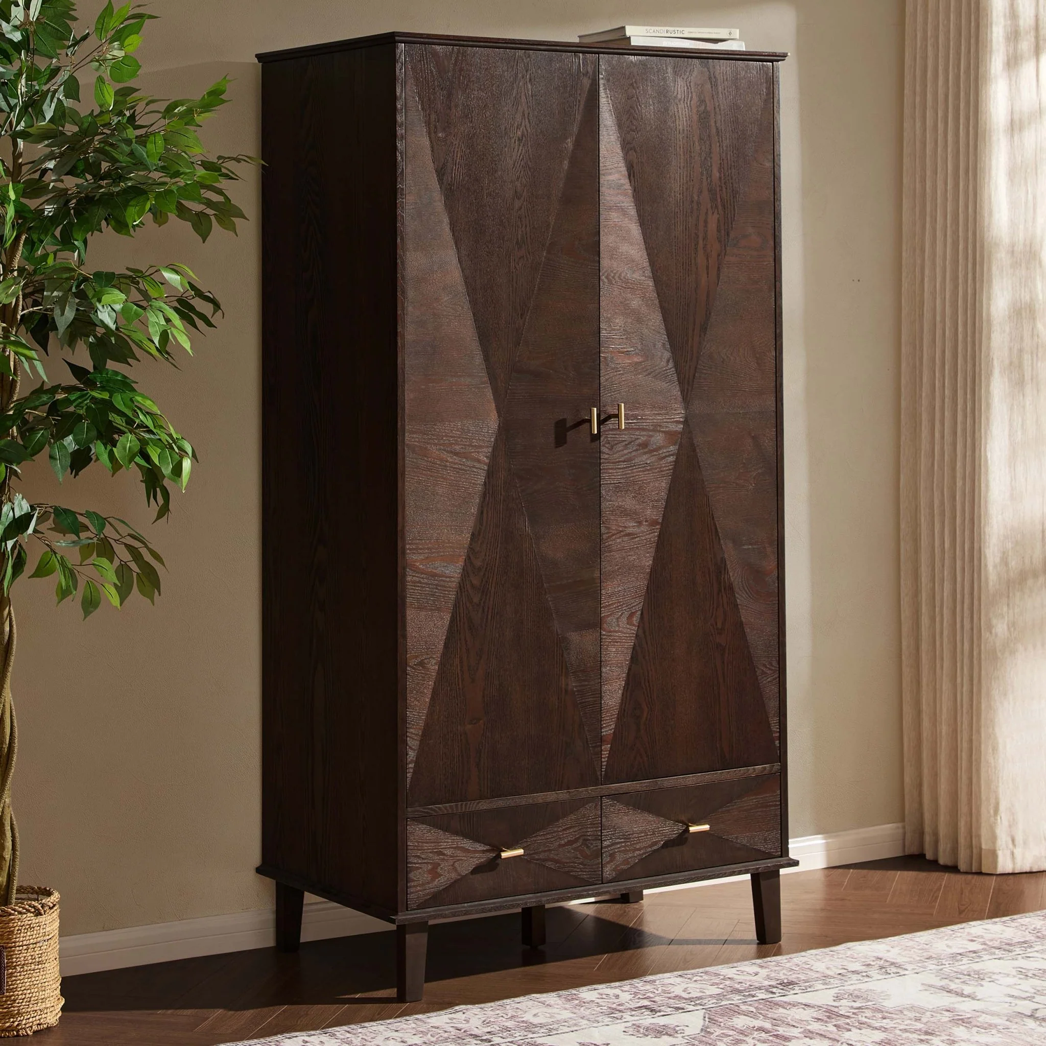 Brianna Concave 2 Door Wardrobe with Drawers - Walnut - Image 2