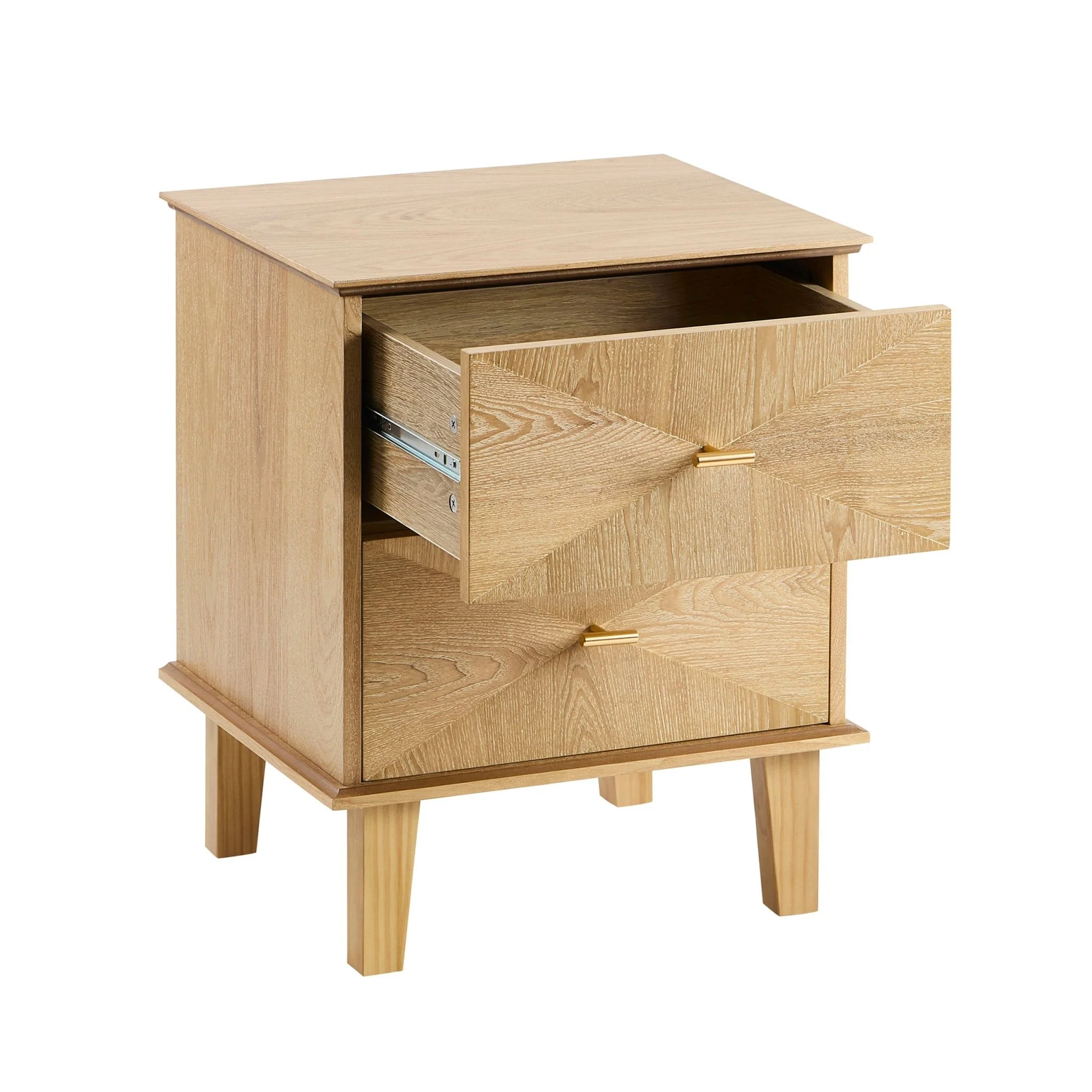 Brianna Concave 2 Drawer Bedside Table - Light Wood - Image 6